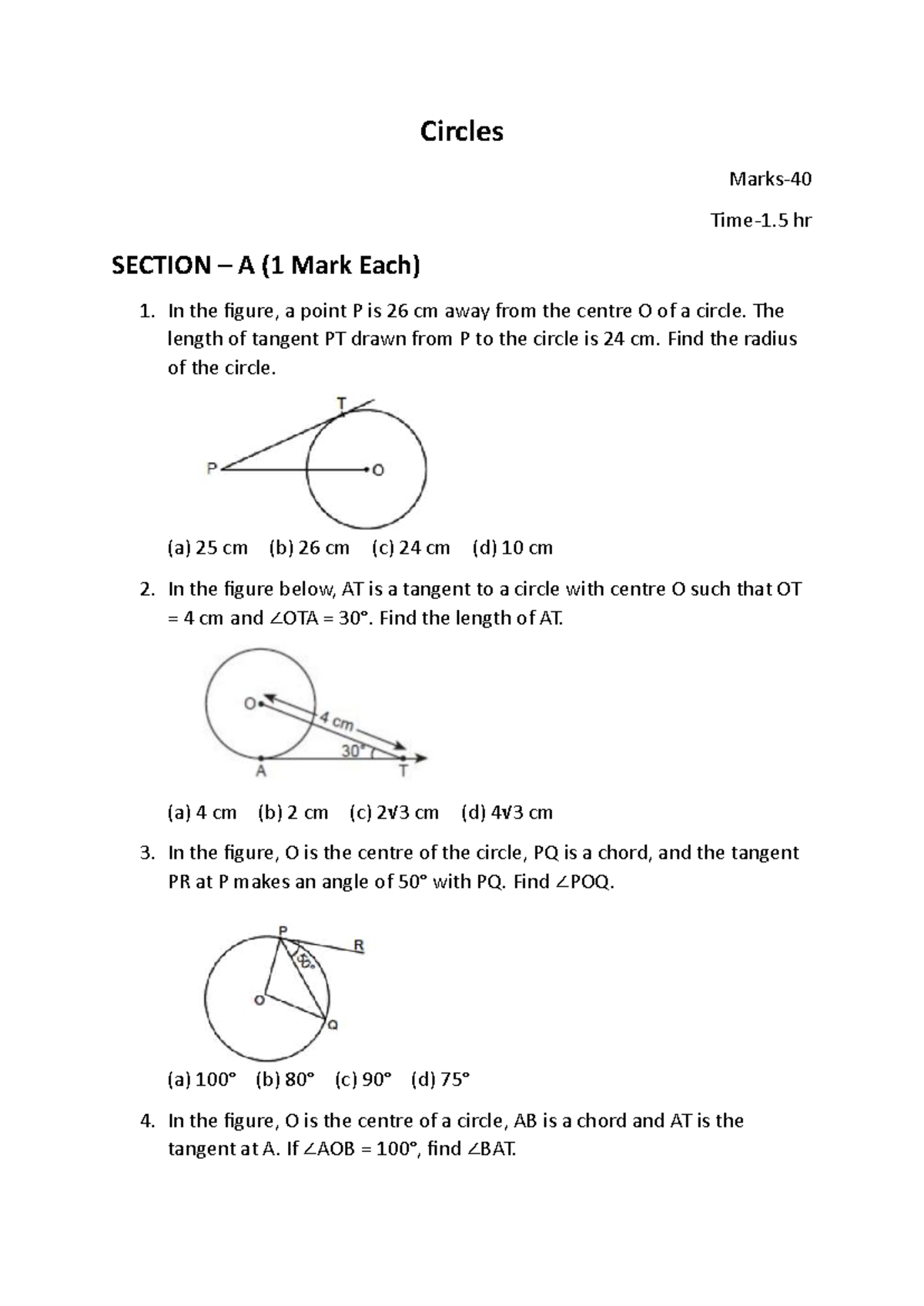 Circles Q Paper - Section A, B, C & D Solutions - Studocu