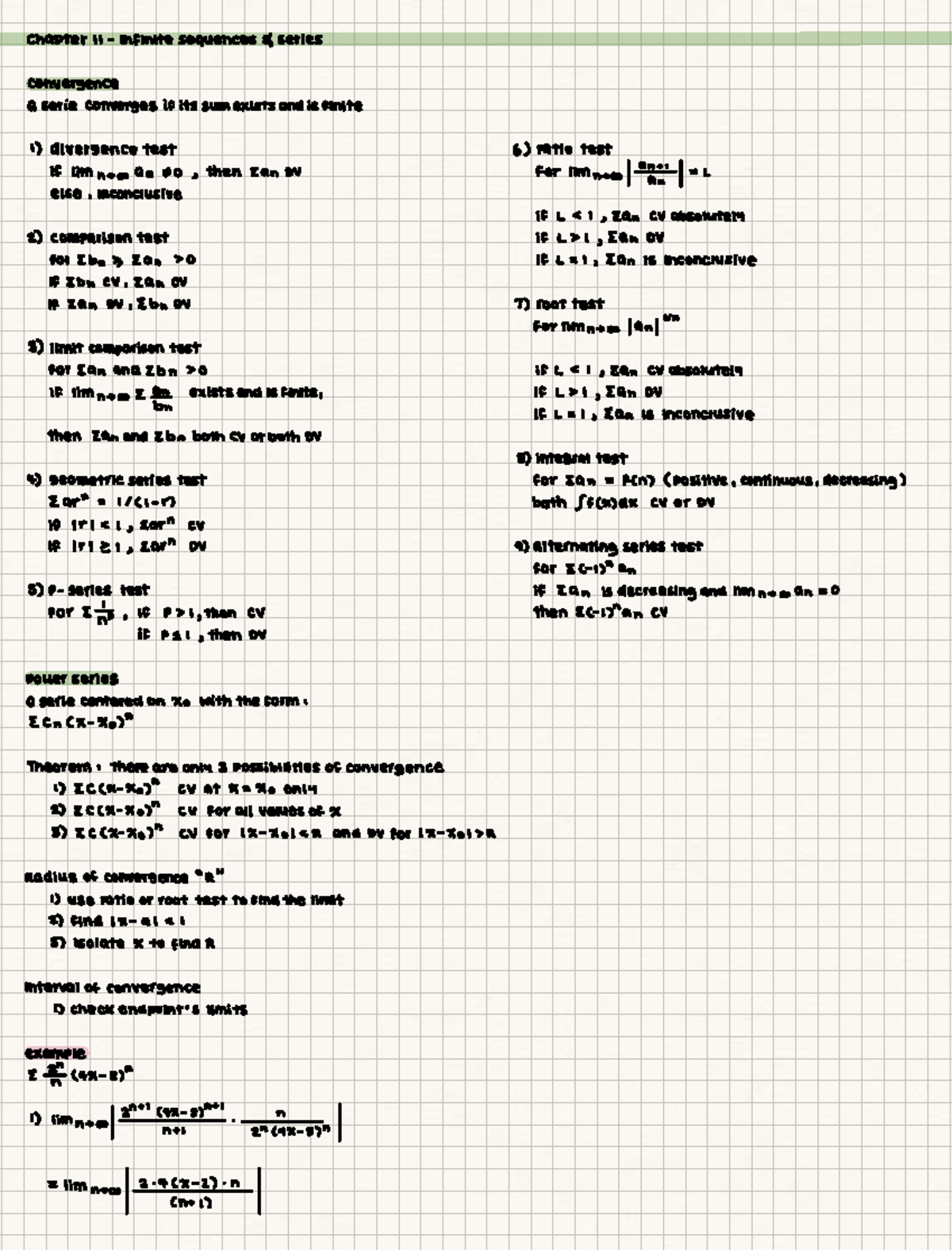 Math 222 - Chapter 11: Infinite Sequences & Series Convergence Notes ...