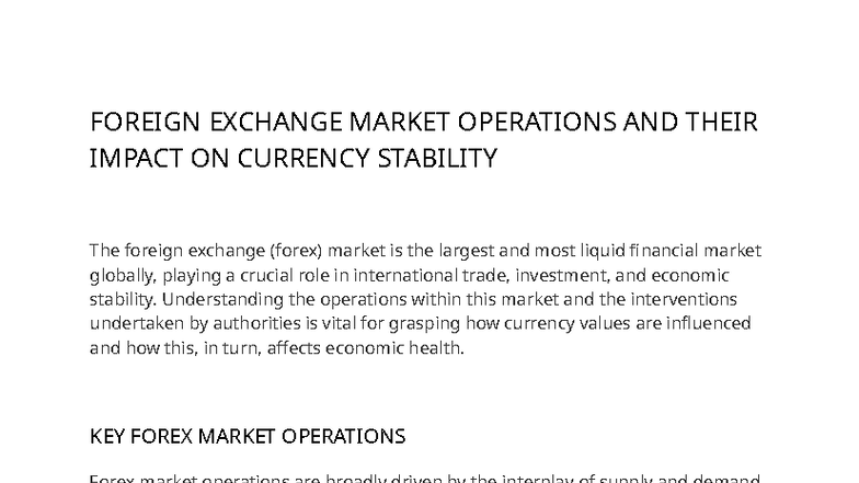 Forex Market Operations & Their Impact on Currency Stability - Studocu