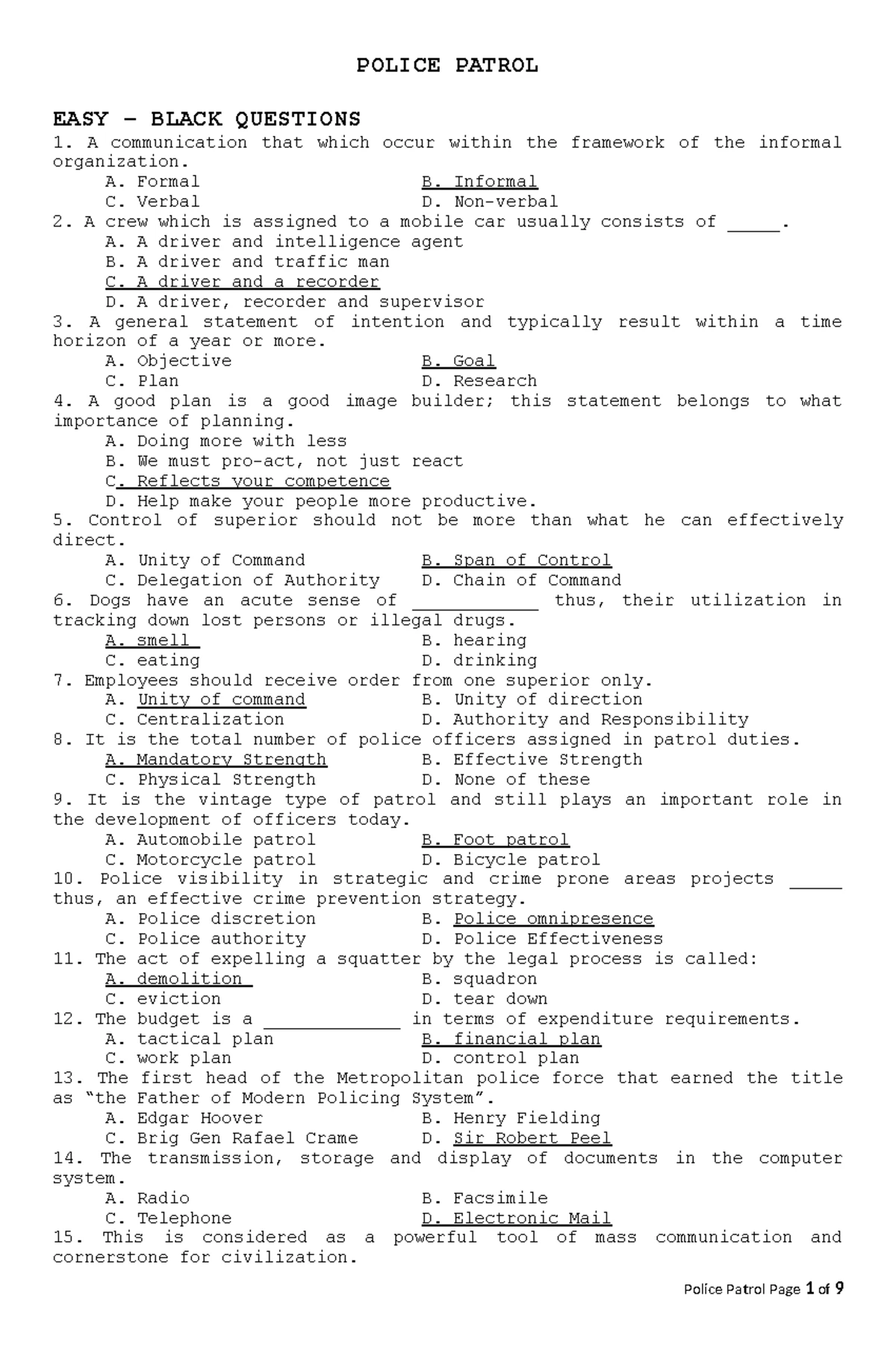 LAW ENFORCEMENT ADMINISTRATION 3 Police Patrol Post Lecture Exam Guide ...
