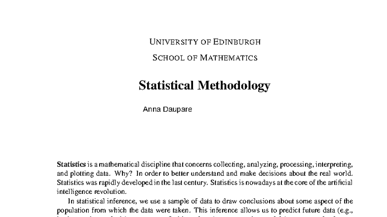 Statistical Methodology Notes for MATH08051: Statistics - Studocu