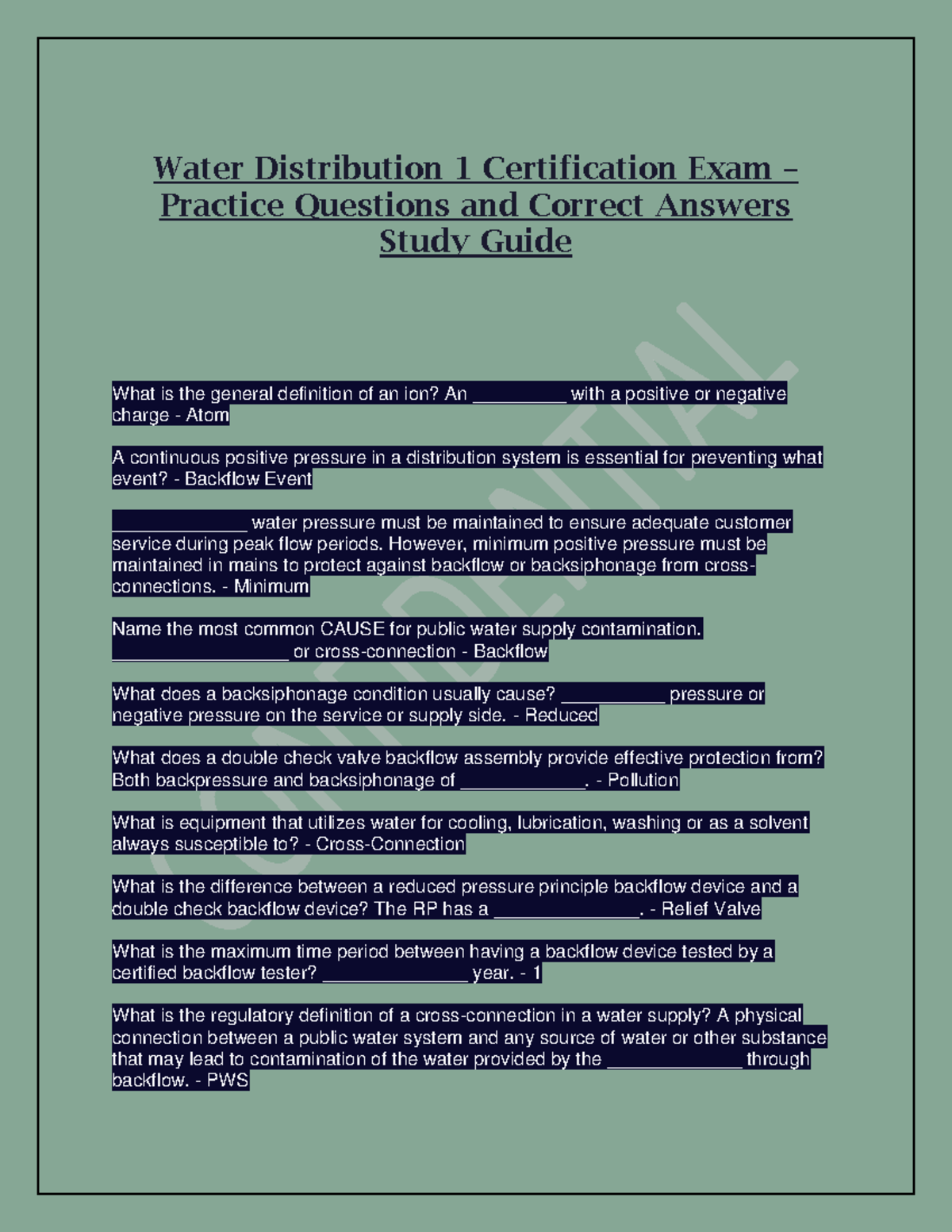 Water Distribution 1 Certification Exam Study Guide: Practice Questions &amp; - Studocu