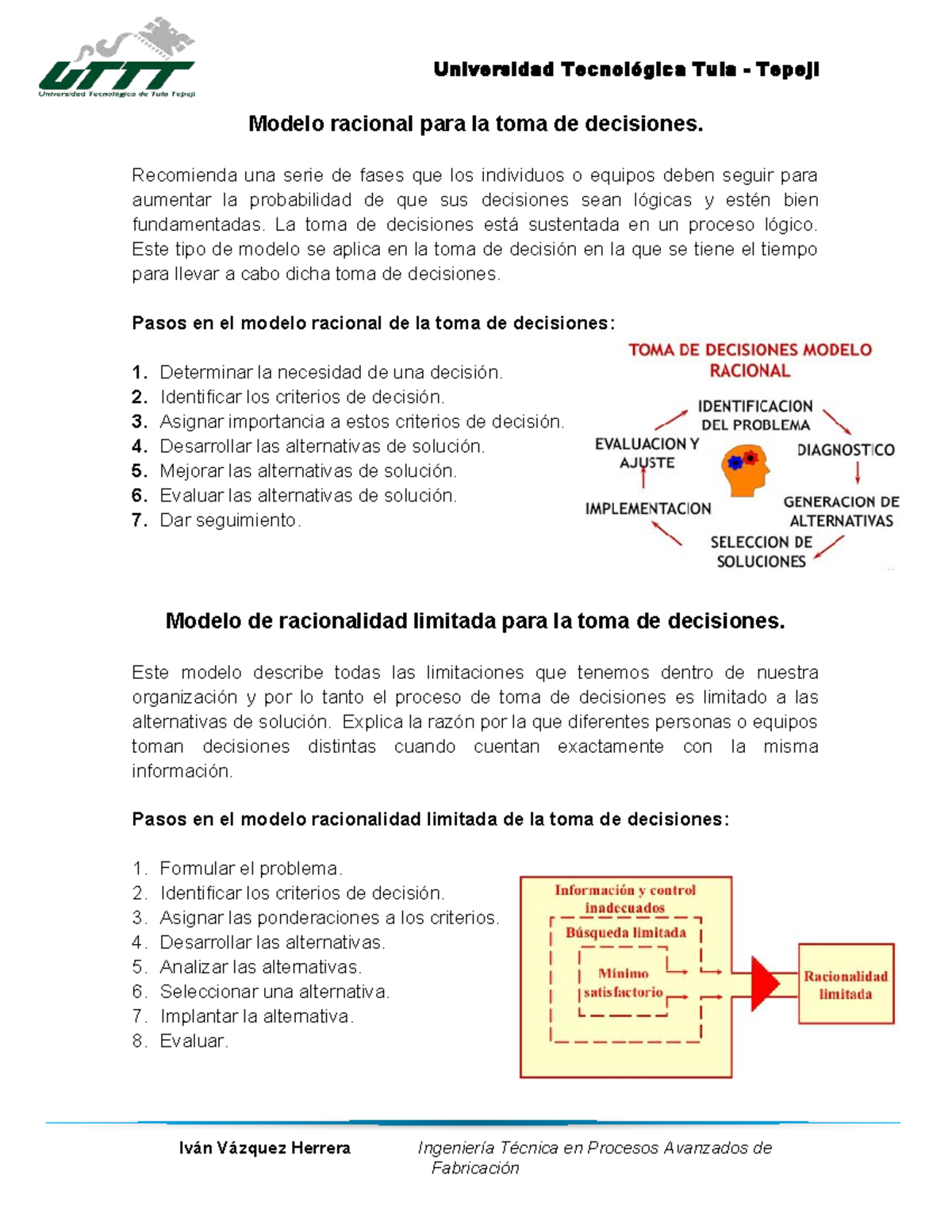 340030324 Modelo Racional y Limitado en Toma de Decisiones - Studocu