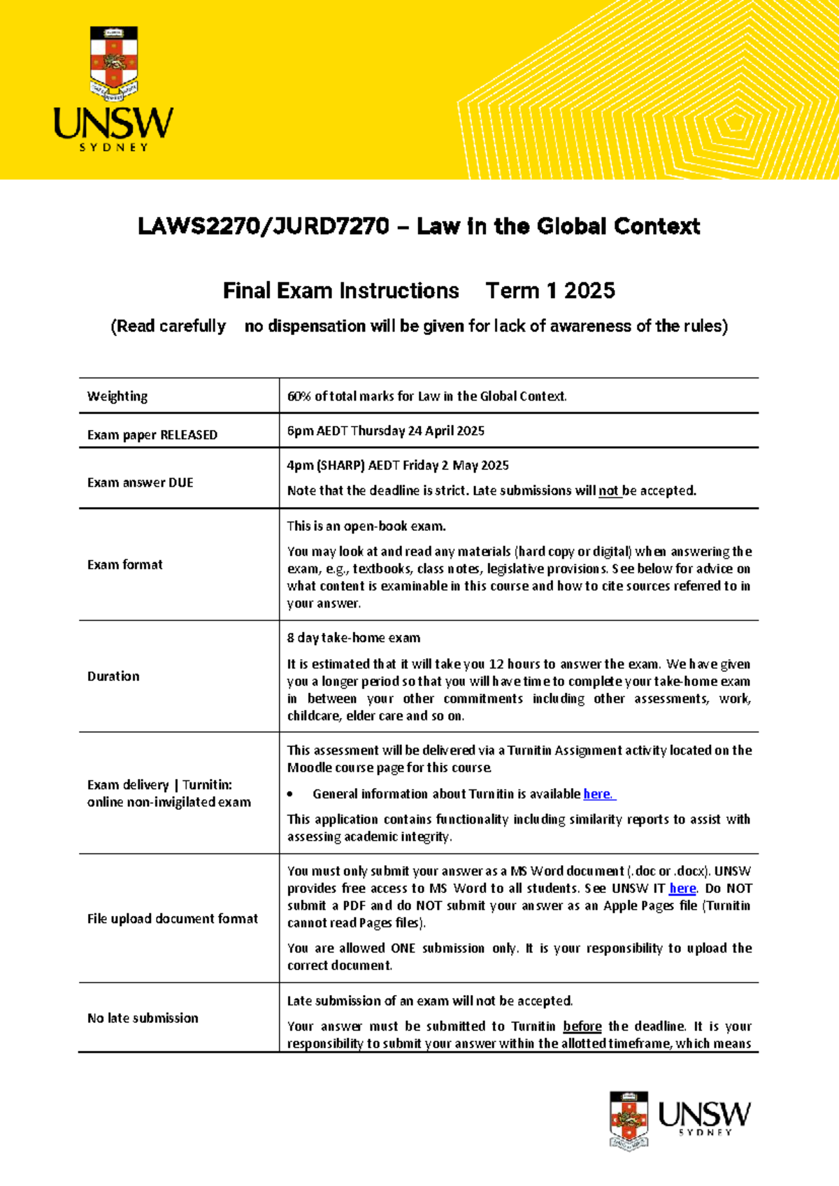 2025 T1 LGC Take Home Exam Final - LAWS 2270 /JURD 7270 – Law in the ...