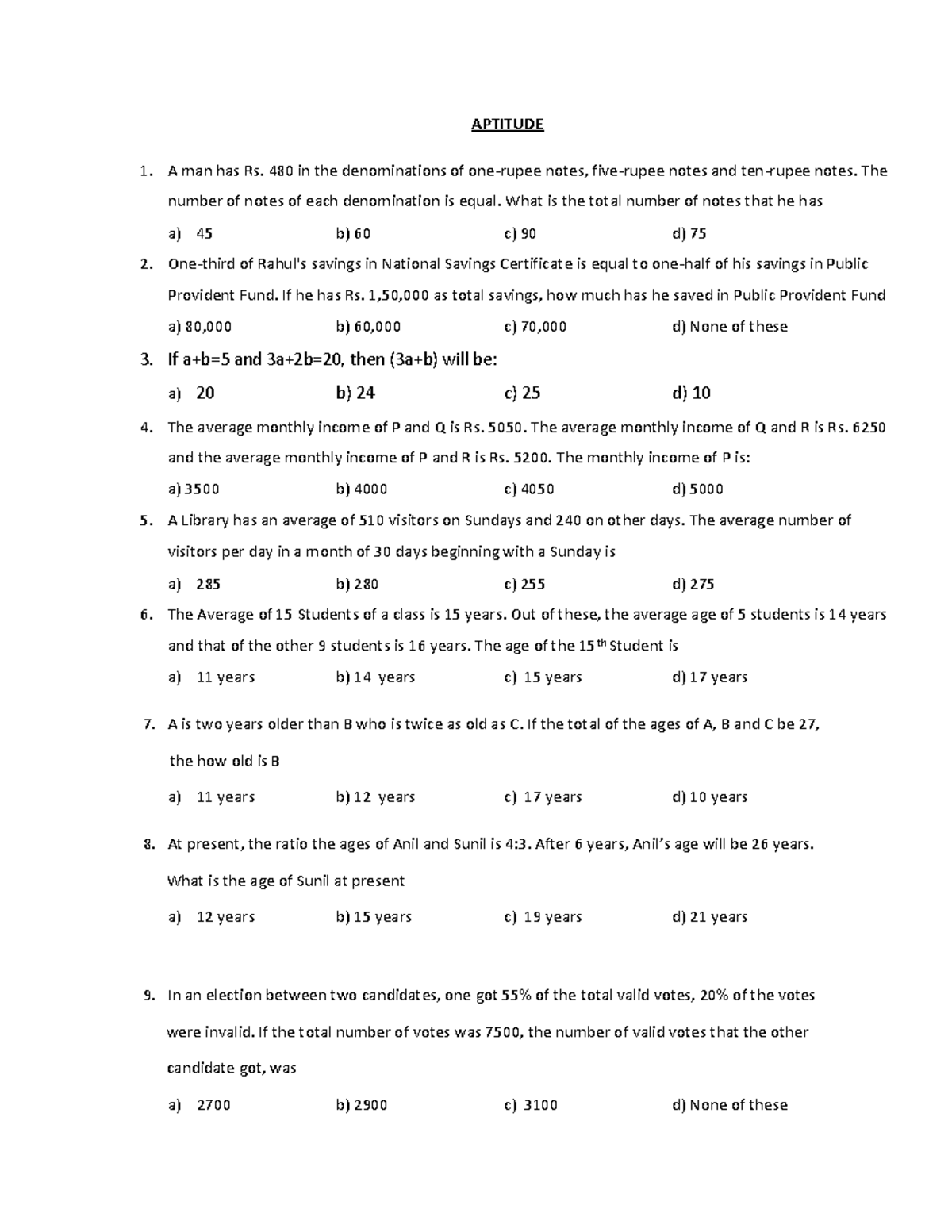 APTITUDE 1 - Comprehensive Practice Questions and Answers for Exam Prep ...