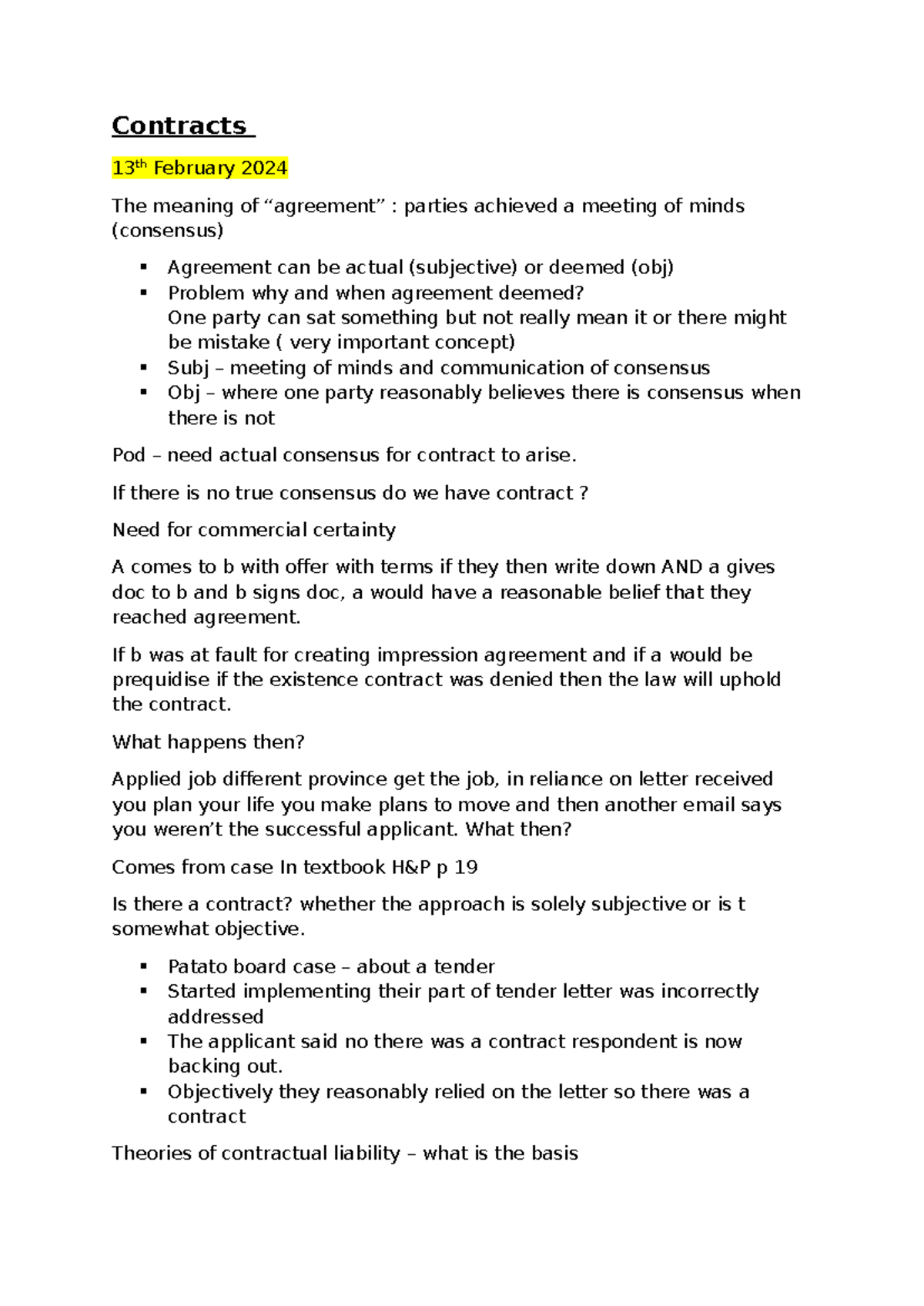 Contract Law Lecture Notes - Key Concepts and Case Studies - Studocu