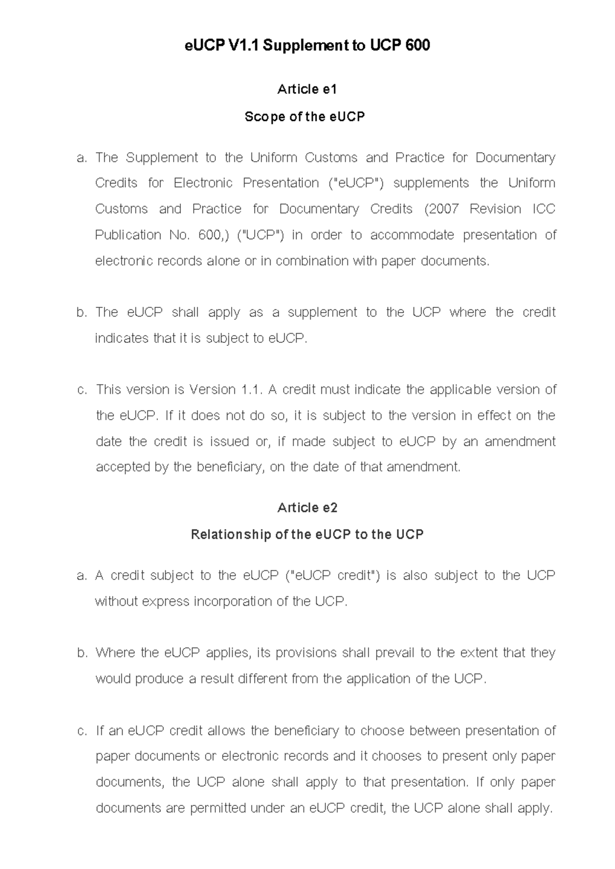 E UCP1 - Overview of eUCP V1 Supplement to UCP 600 - Studocu