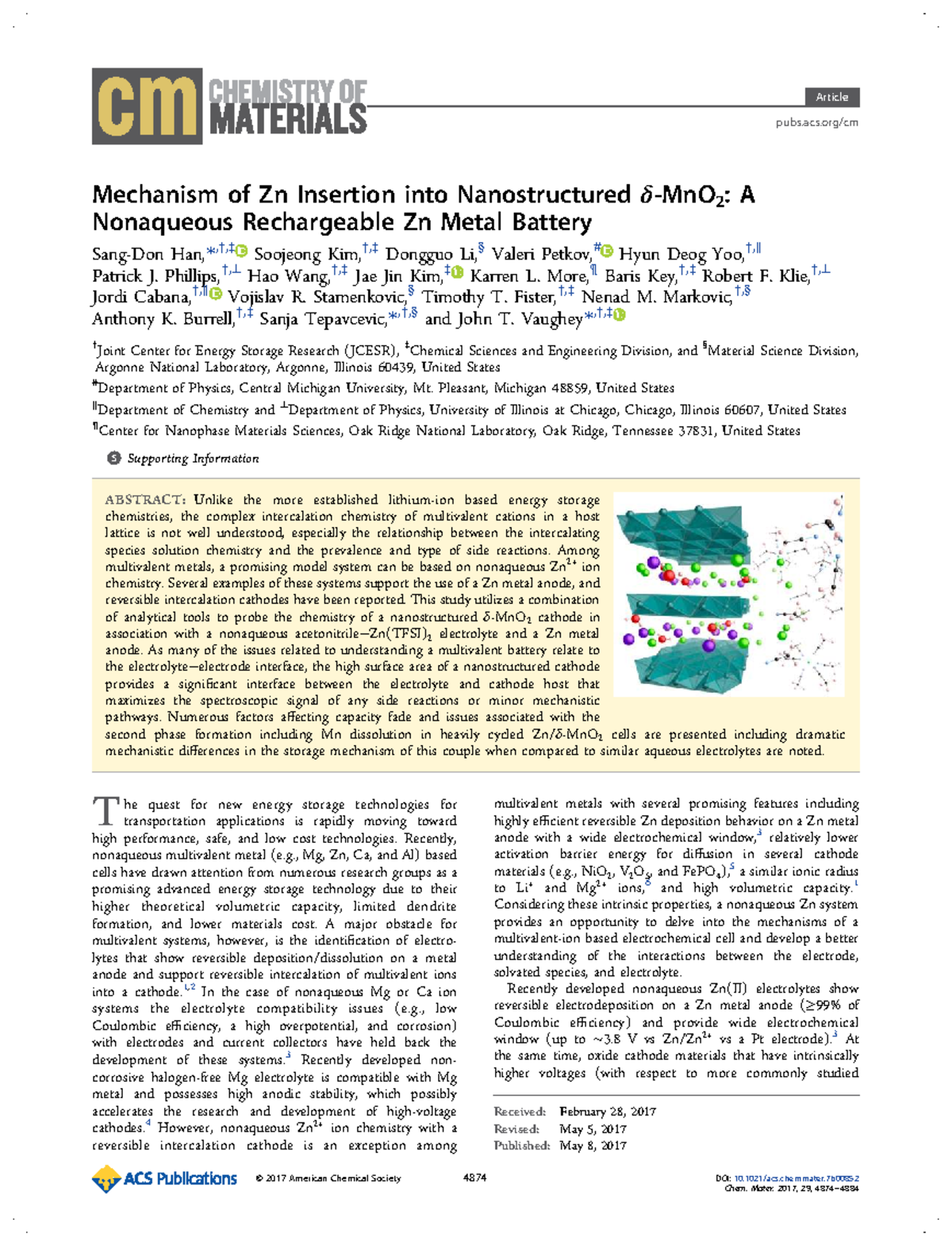 Mechanism of Zn Insertion into δMnO2 for Nonaqueous Rechargeable ...
