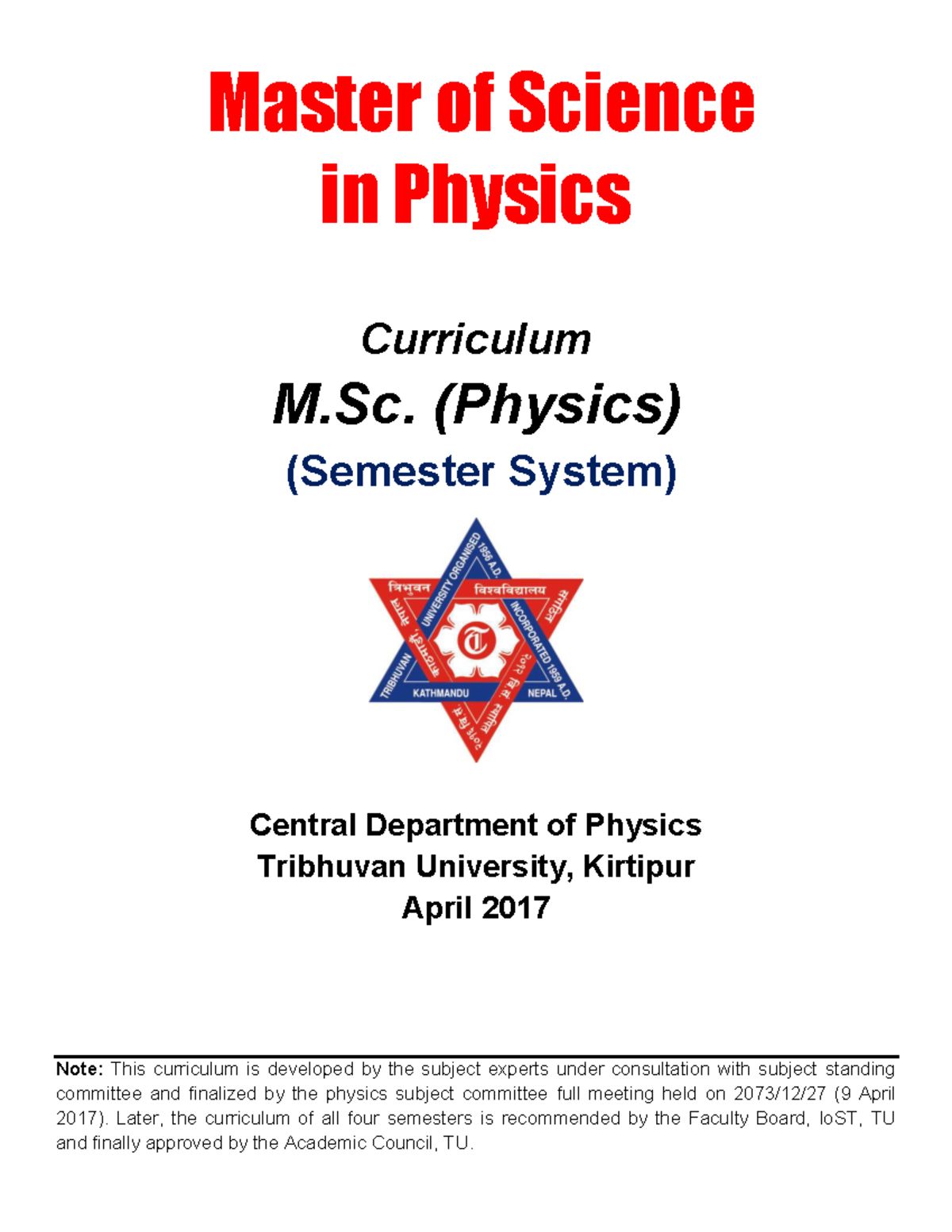 M. Sc. Physics Curriculum Overview (2074 Semester System) - Studocu