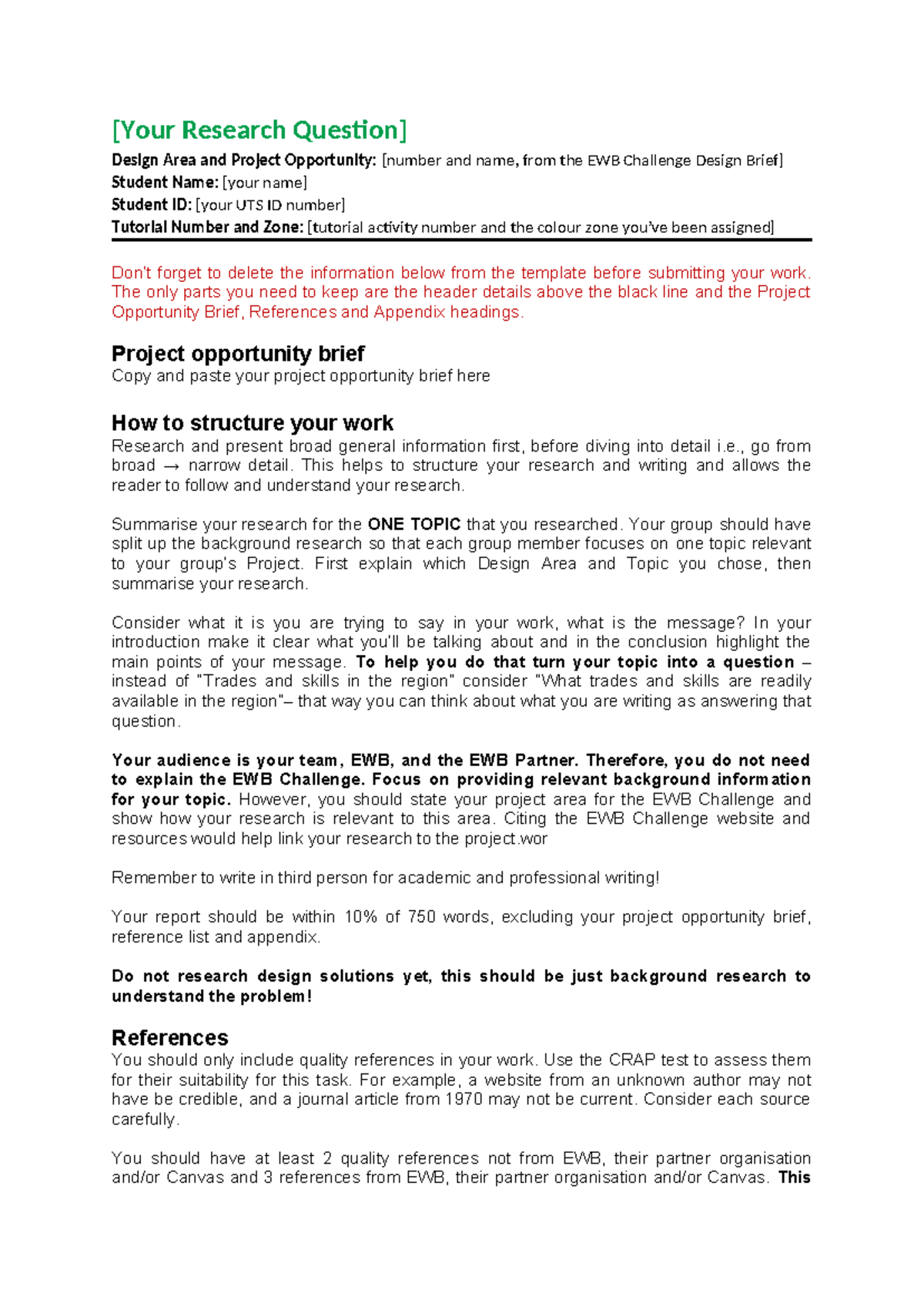 EWB Challenge Assessment Task 1 - Research Template Guide - Studocu