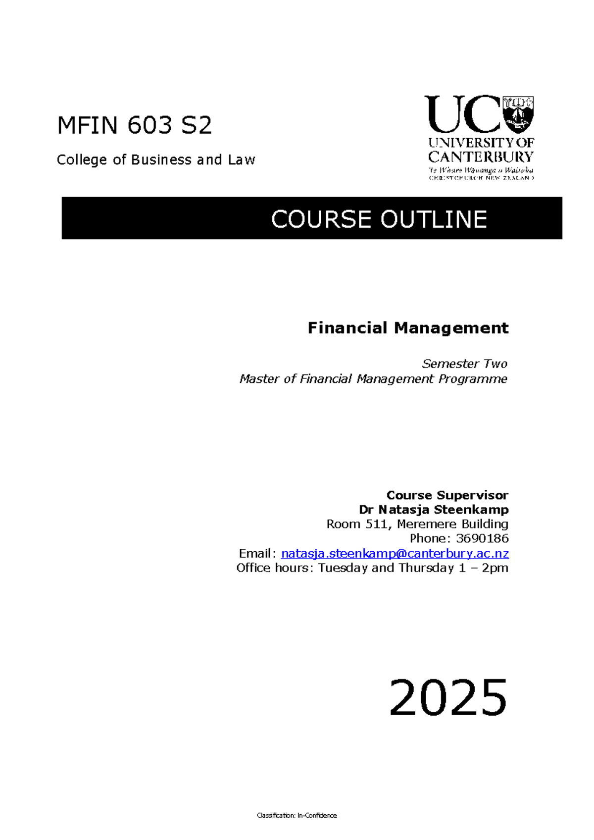 MFIN 603 S2 2025 Course Outline: Financial Management Overview - Studocu