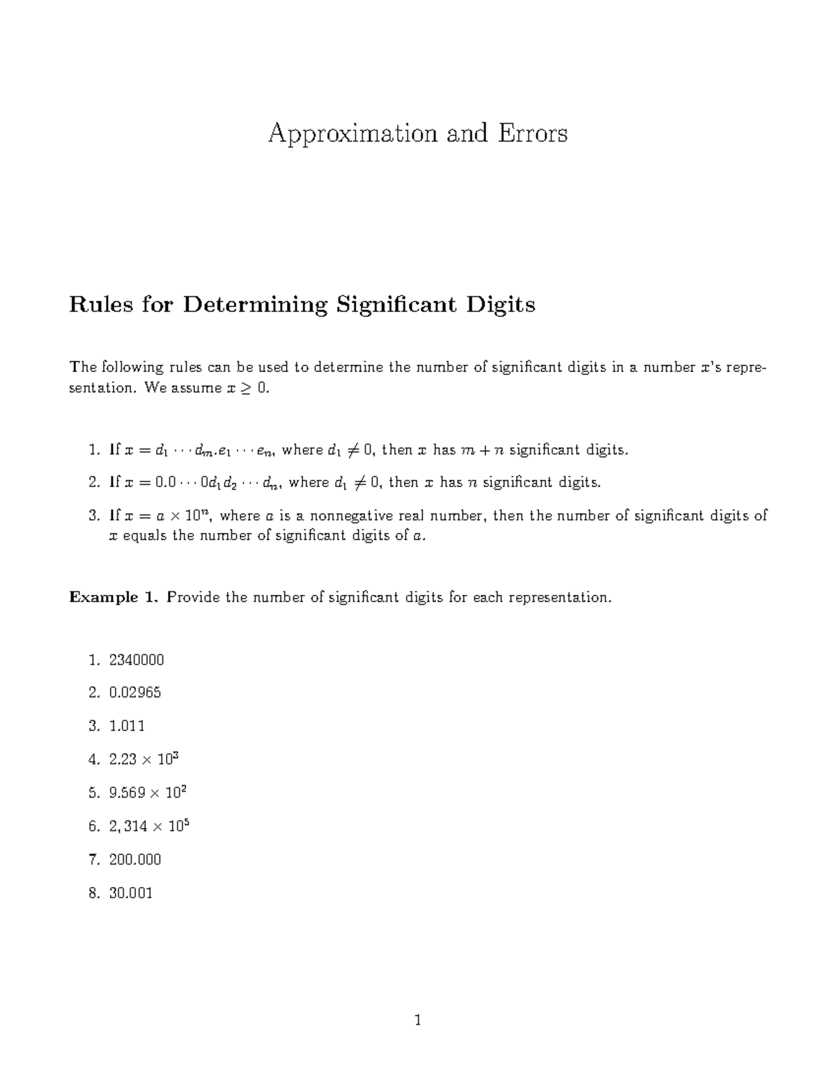 Approx - exercise - Approximation and Errors Rules for Determining ...