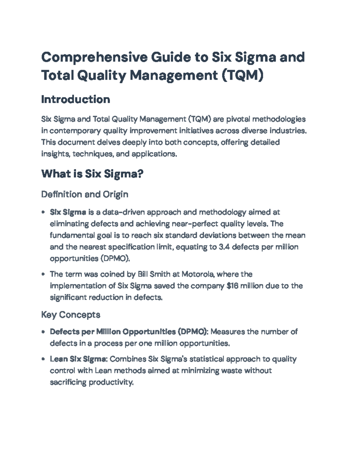 Comprehensive Overview of Six Sigma & TQM Methods for Quality ...