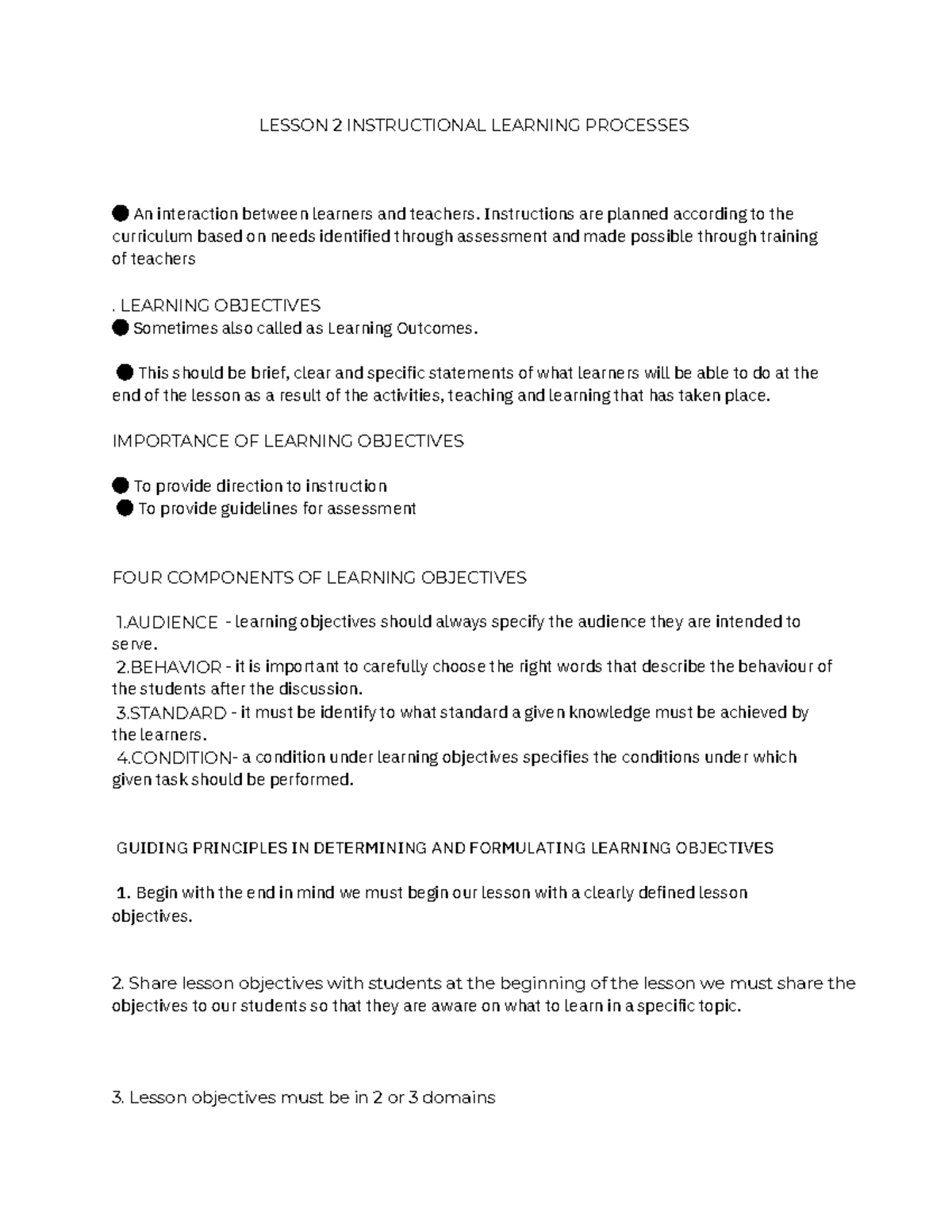 Lesson 2: Key Principles of Instructional Learning Processes - Studocu