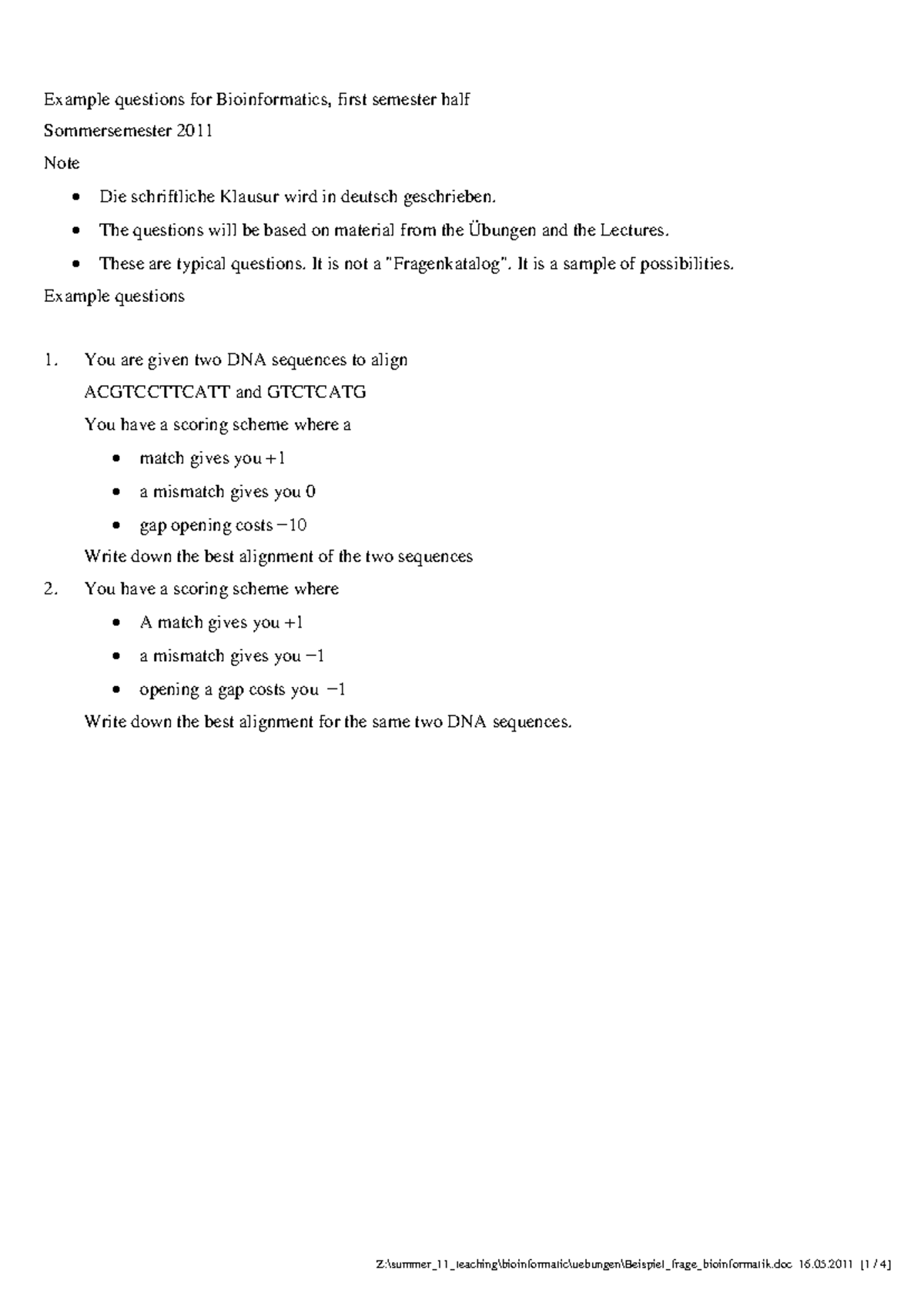 Beispielfragen-bioinformatik - Example questions for Bioinformatics ...