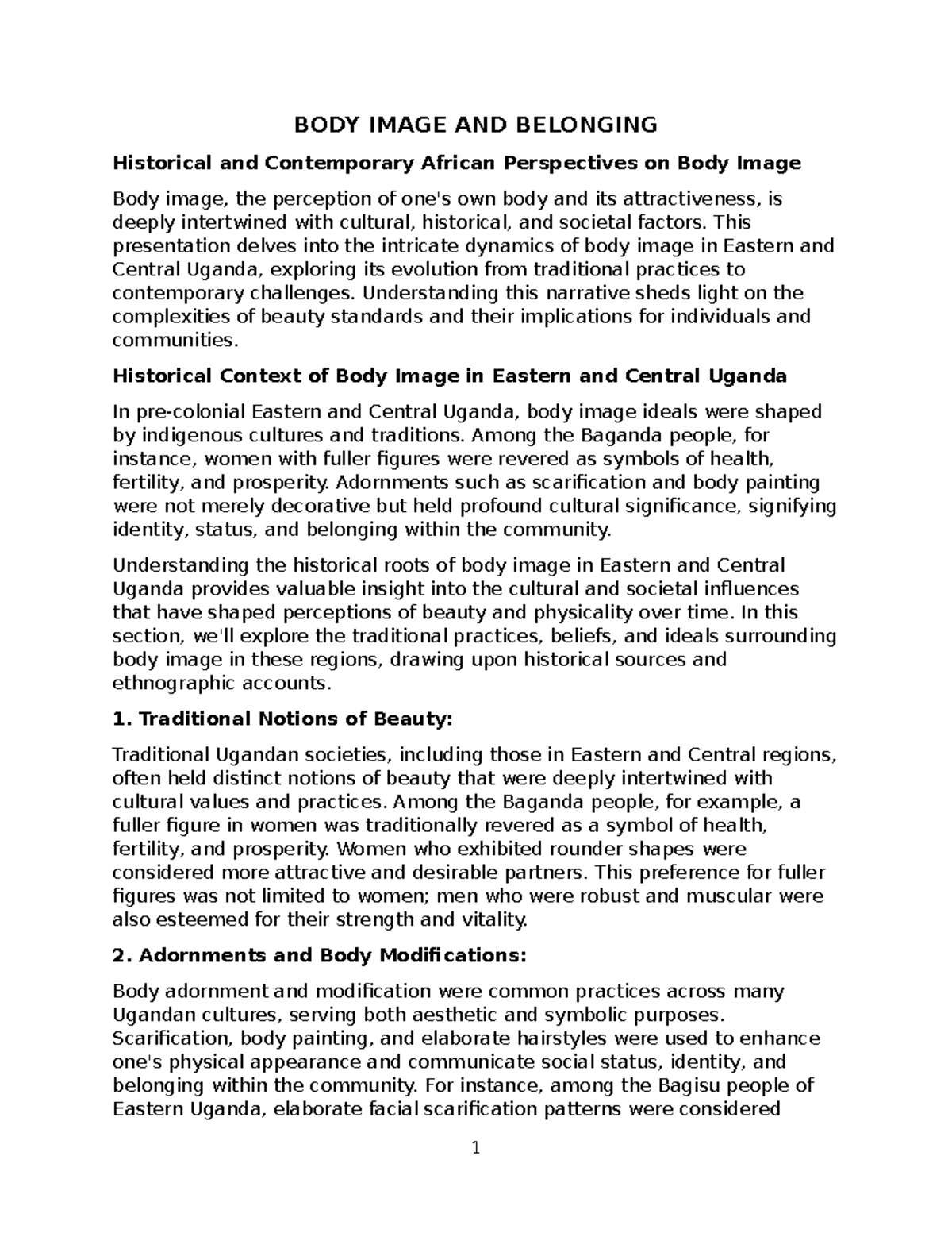 BODY IMAGE AND BELONGING: African Perspectives on Beauty Standards ...