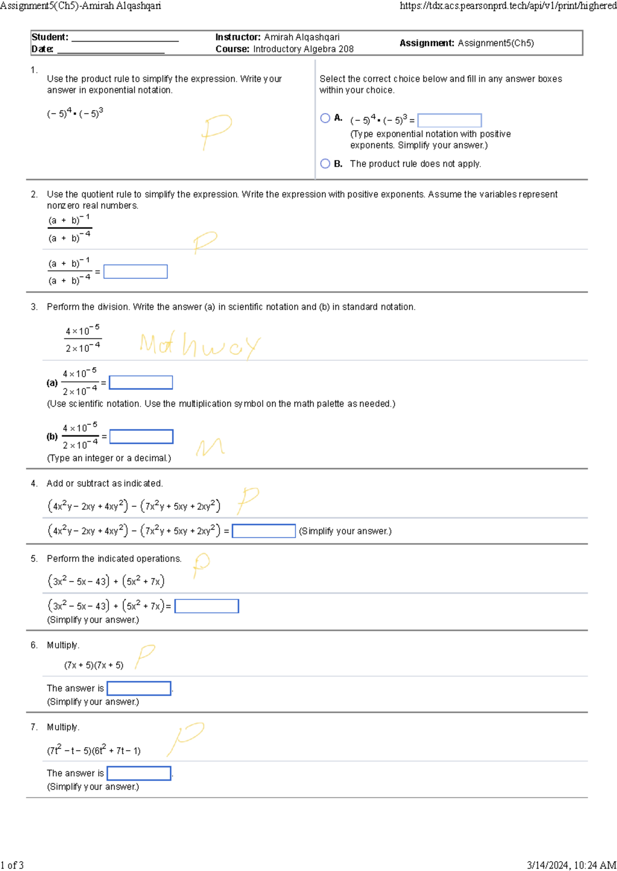 Assignment 5(Ch5) - 1. 2. 3. 4. 5. 6. 7. Student ...
