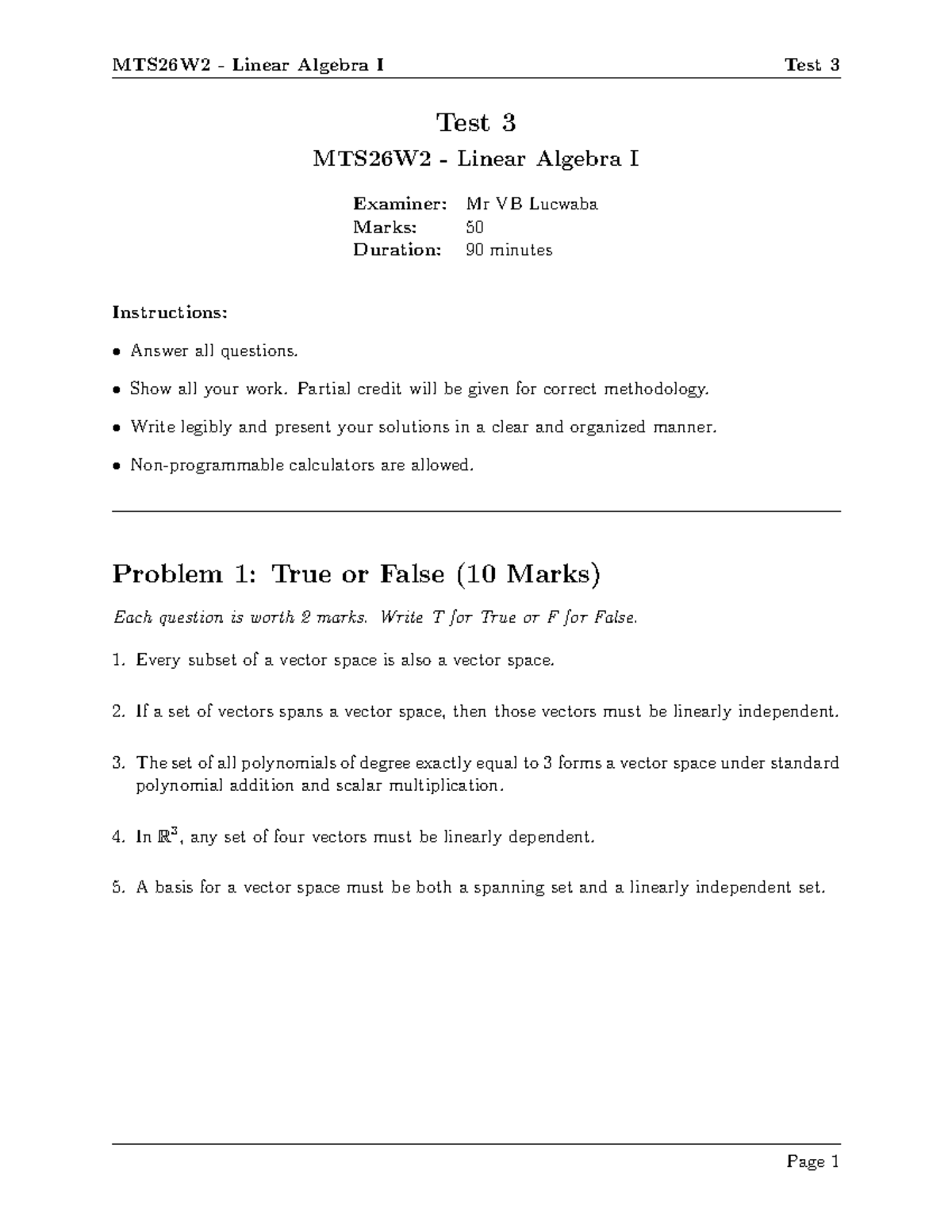 MTS26W2 Linear Algebra I Test 3 - Comprehensive Exam Review - Studocu