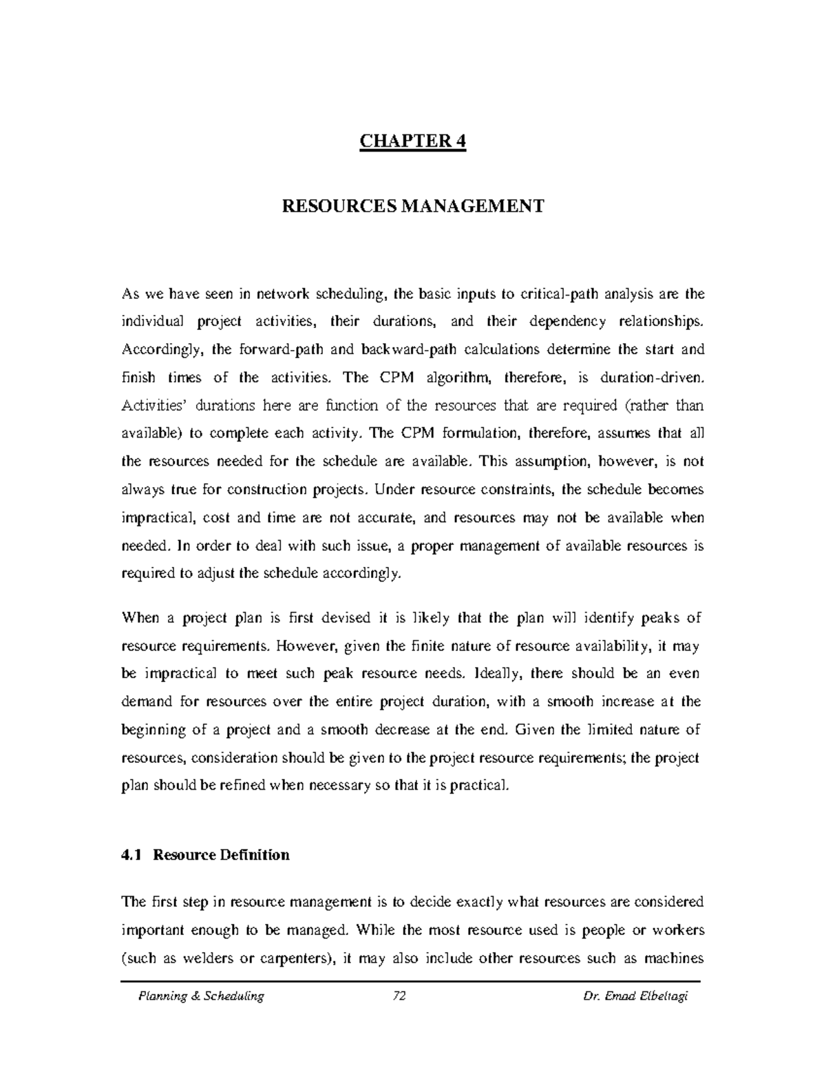 CB517 CHAPTER 4: RESOURCE MANAGEMENT IN PROJECTS - Studocu