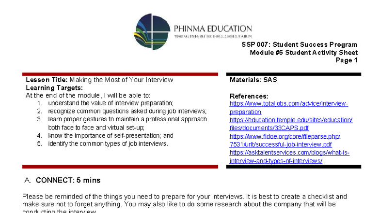 SSP 007: Student Success Program Module - Interview Preparation Guide ...