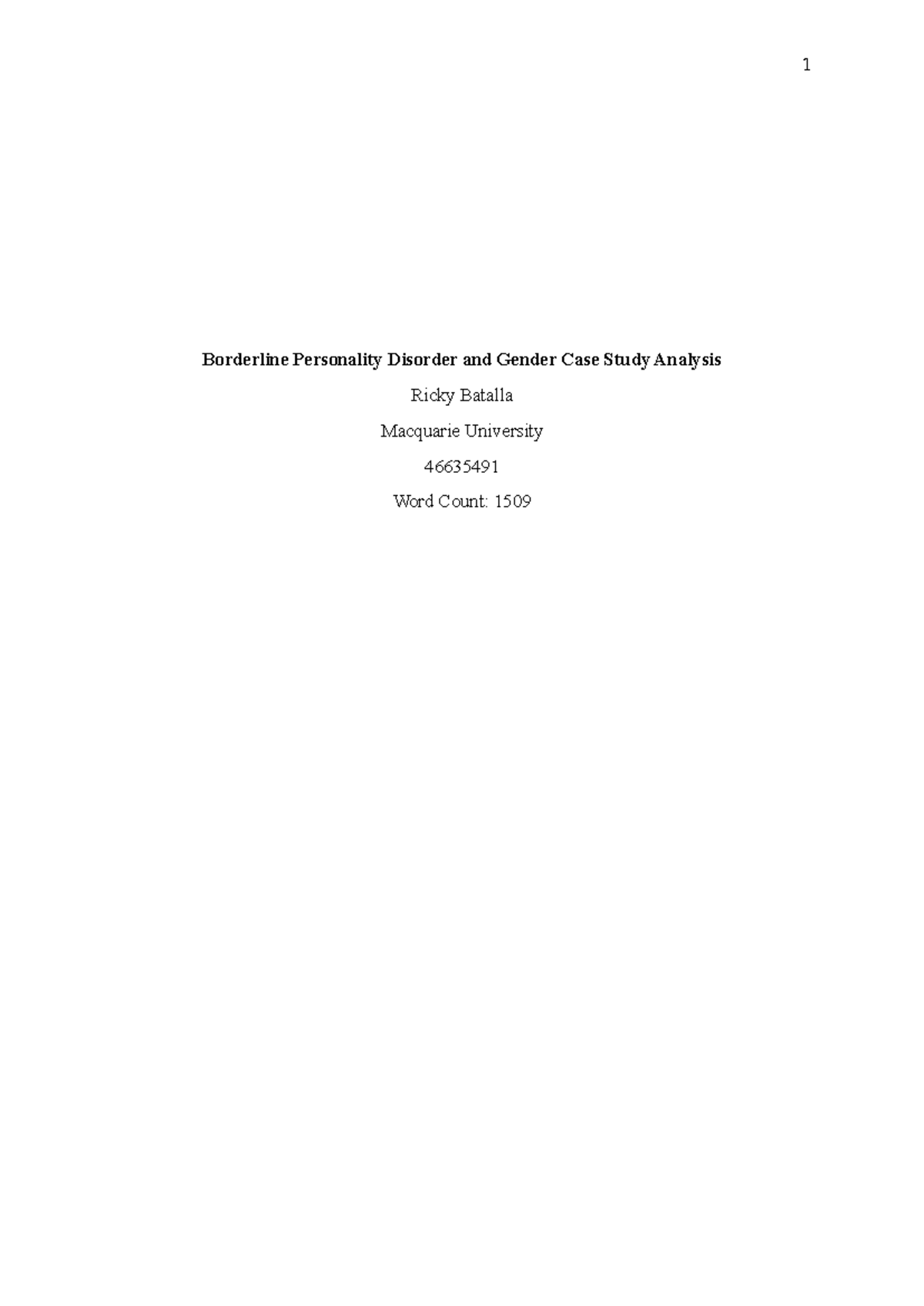 PSYU3336 Case Study Essay - Borderline Personality Disorder and Gender ...
