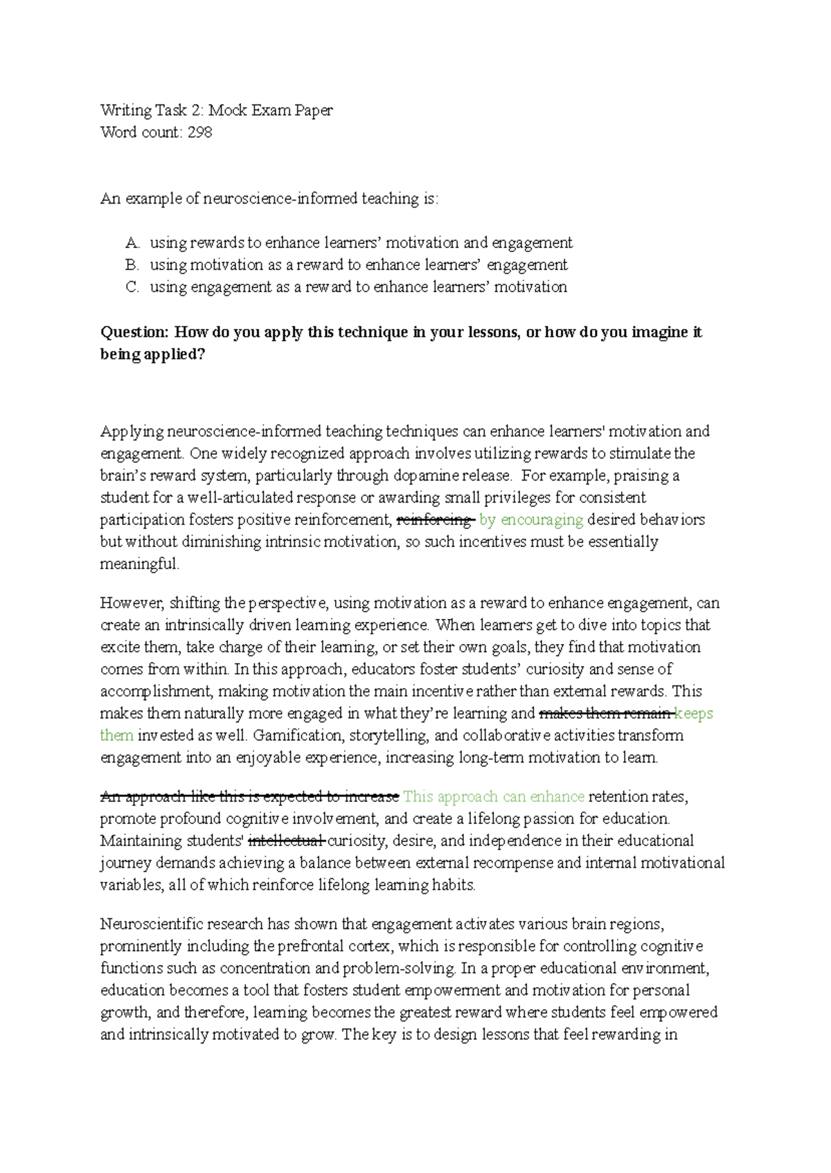 Writing Task 2: Mock Exam Paper on Motivation & Engagement Techniques ...