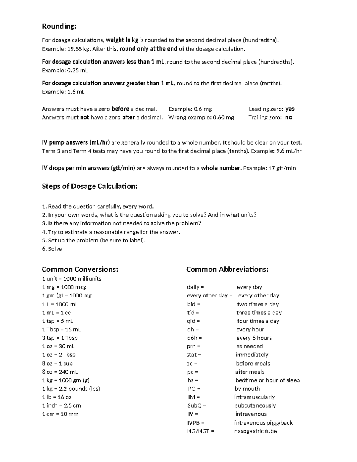 Dosage Calculation Rounding Rules: Guidelines for Accurate IV Dosing ...