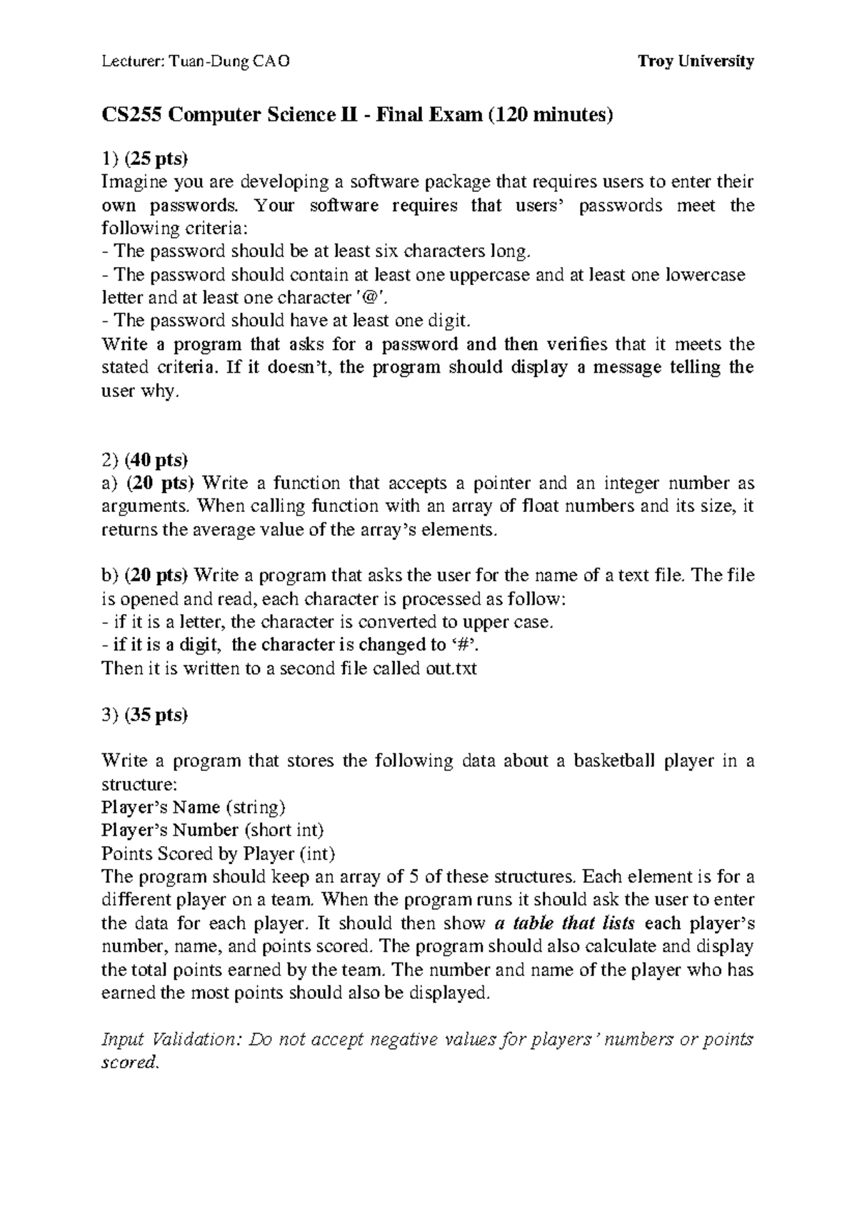 CS255 Computer Science II Final Exam - Lecture Notes 2021 - Studocu