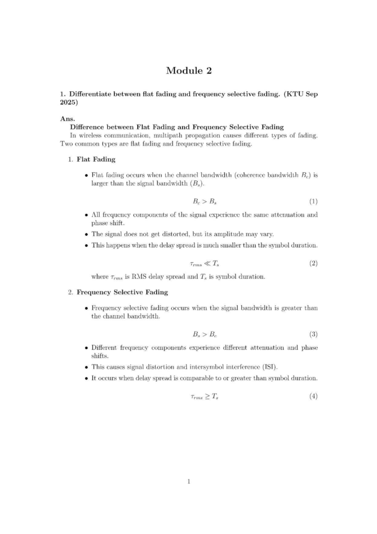 Module 2: Key Concepts on Fading and Wireless Communication (KTU Sep ...
