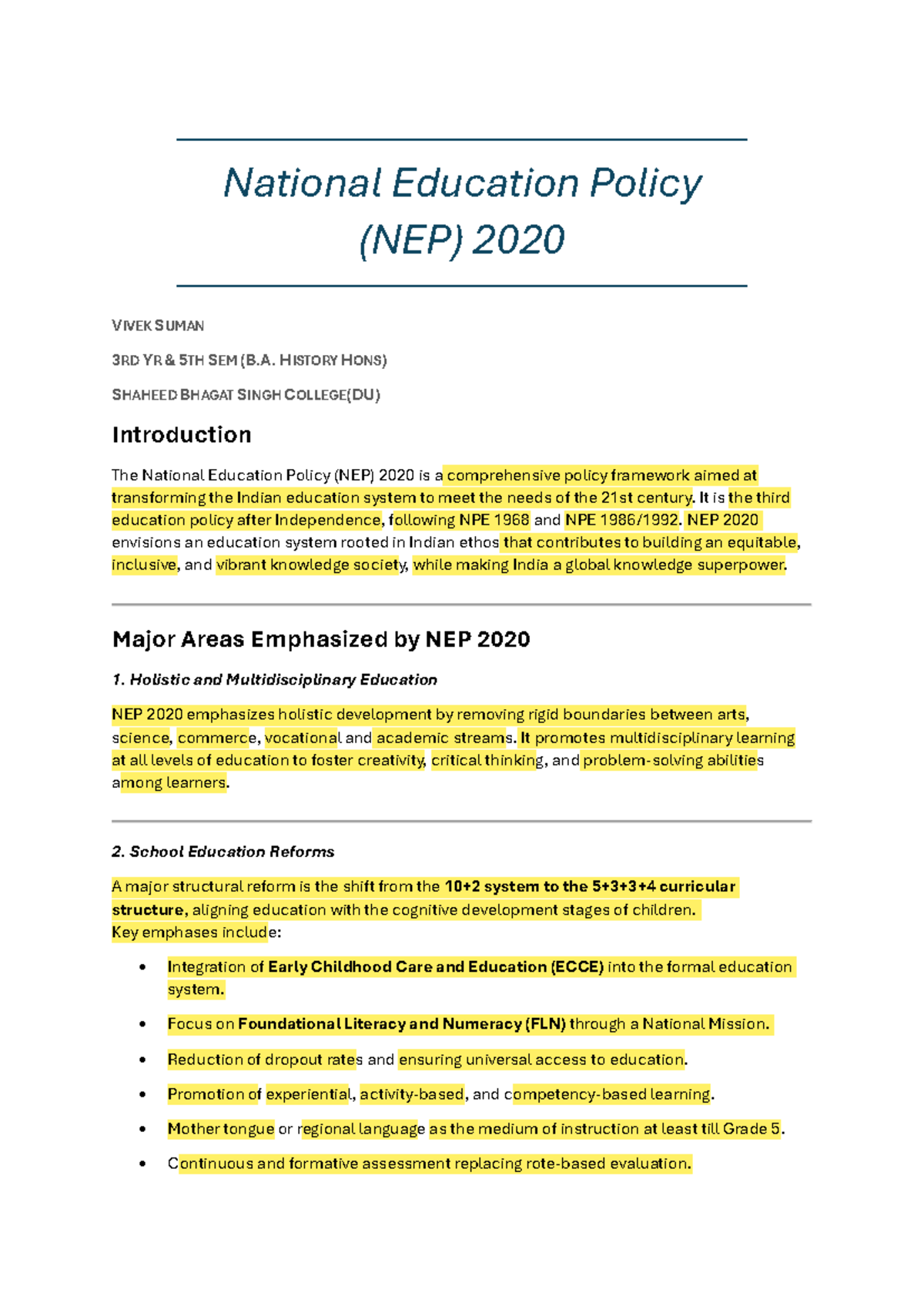 NEP 2020 Overview: Transforming Indian Education System - B.A. History ...