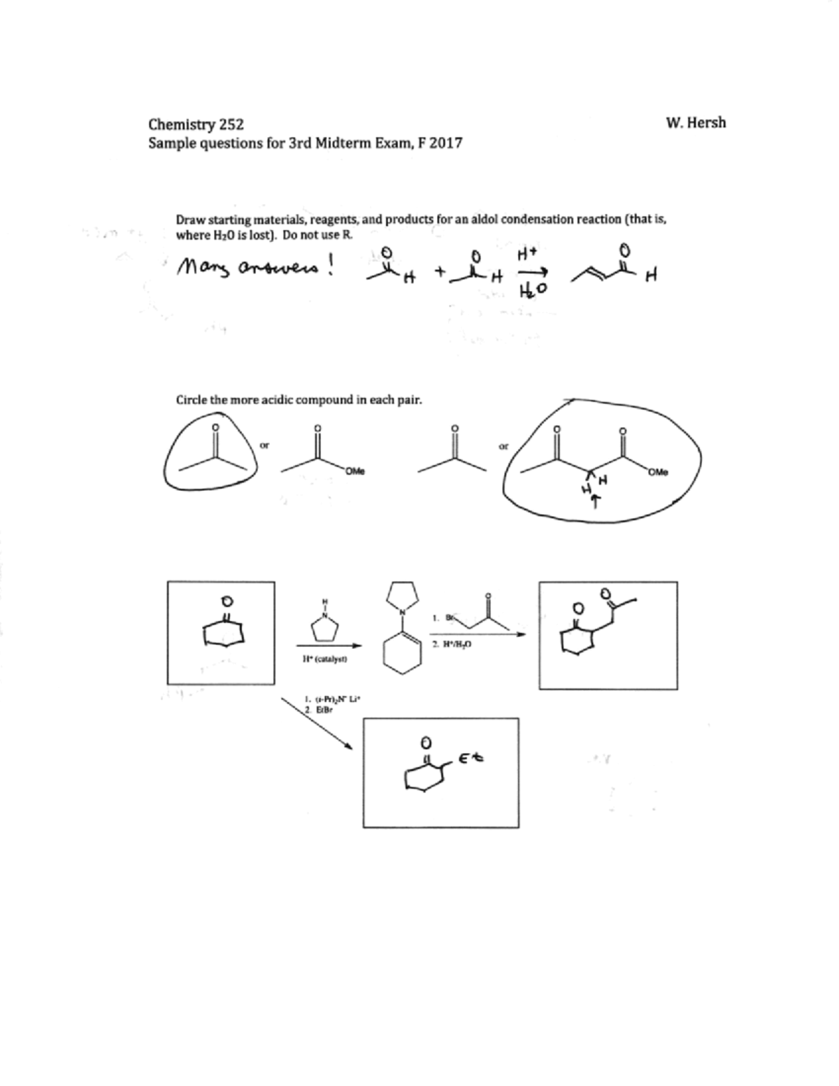 Chem 252 F 2017 3rd Midterm Sample Problems Answers and Solutions - Studocu