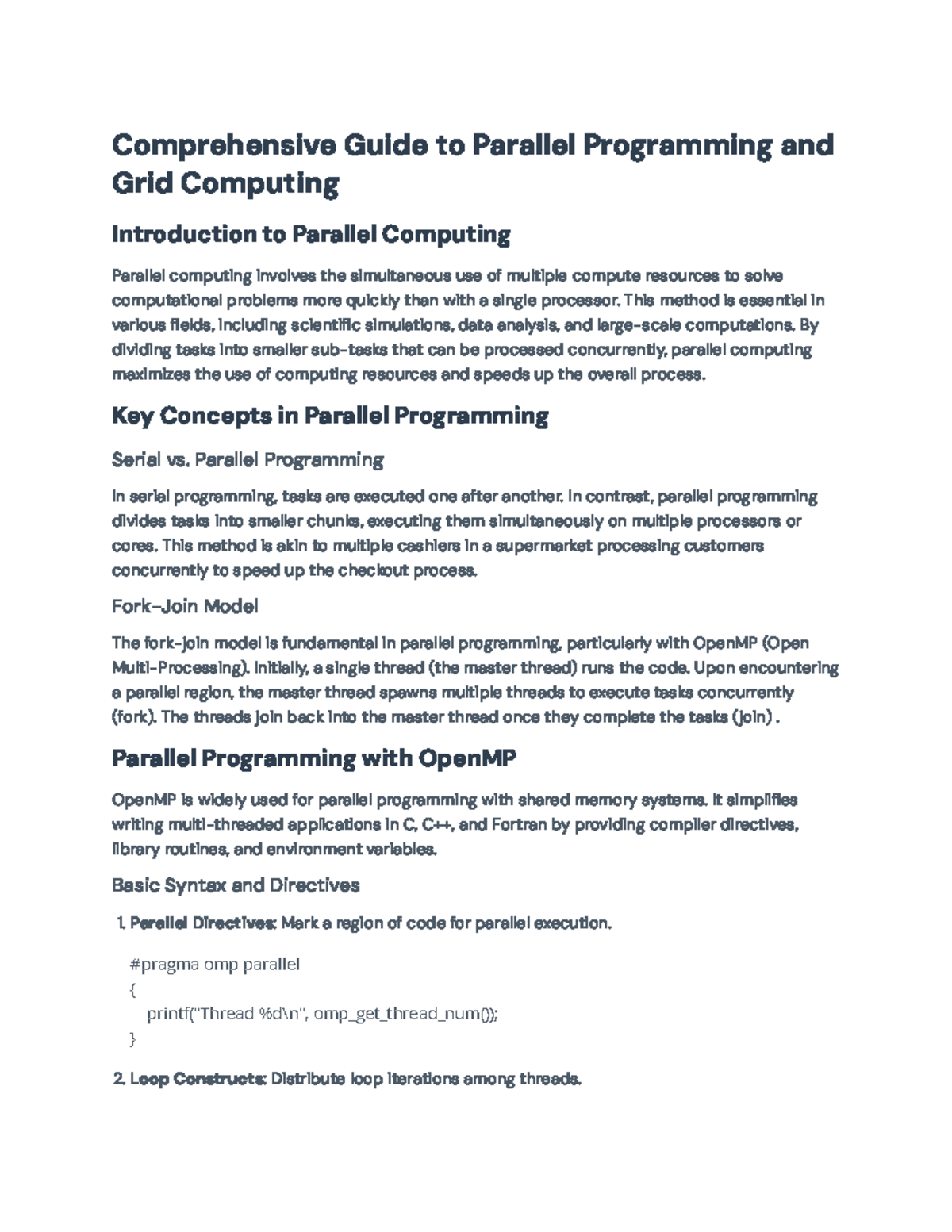 Comprehensive Guide to Parallel Programming & Grid Computing for CS301 ...