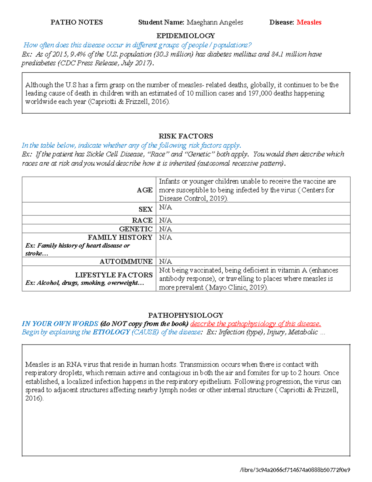 PN2 Measles - PATHO NOTES Student Name: Maeghann Angeles Disease ...
