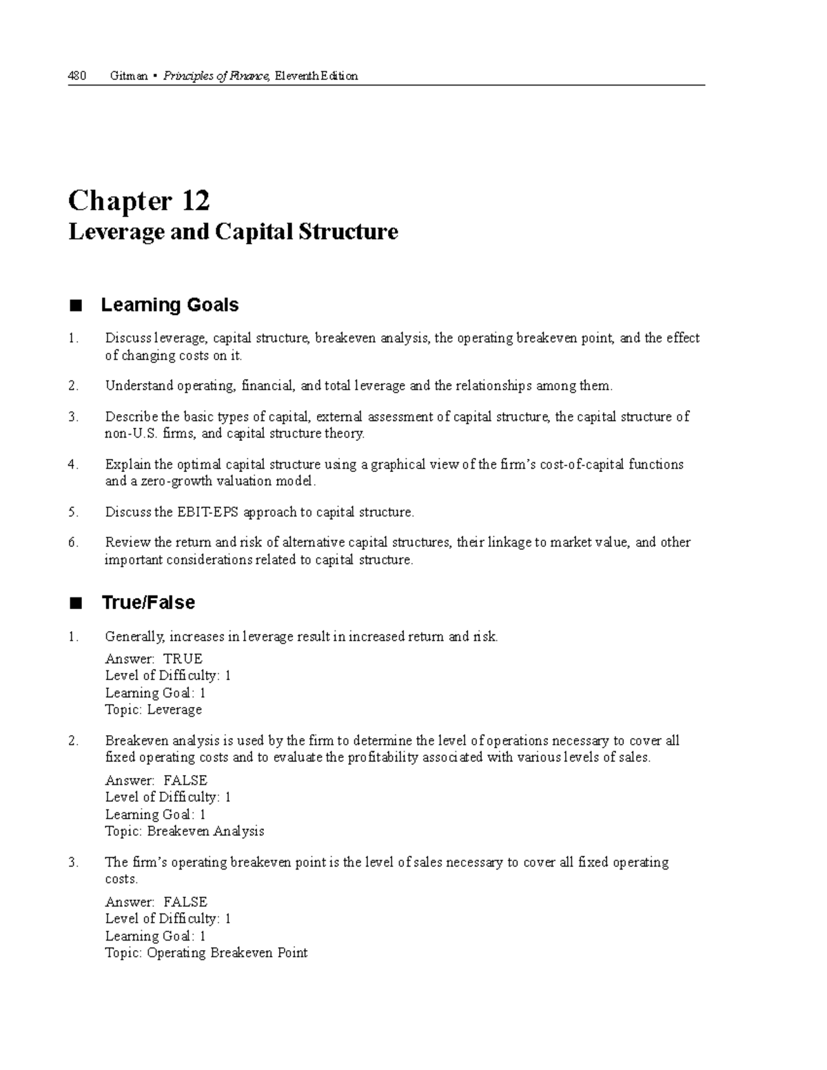 Tb12 - Finance Test Bank Notes on Leverage & Capital Structure - Studocu