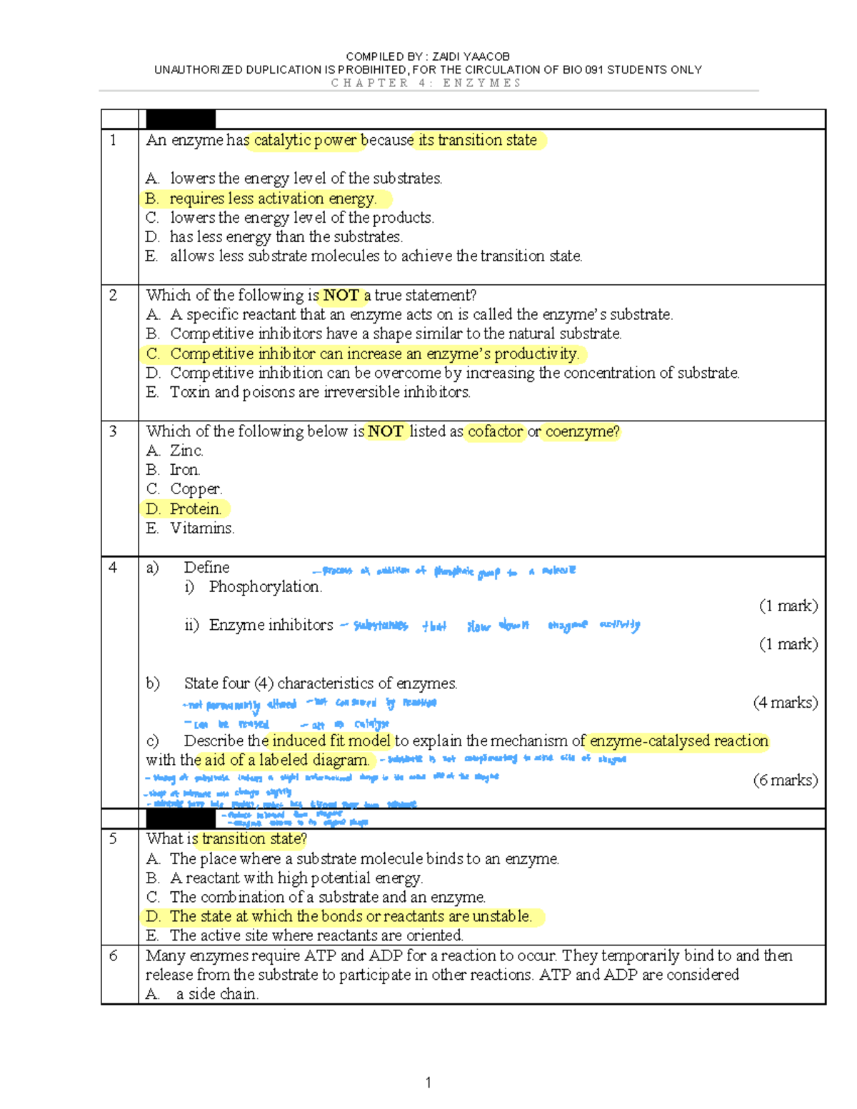 Final Exam BIO 091: Chapter 4 - Enzymes Study Guide - Studocu