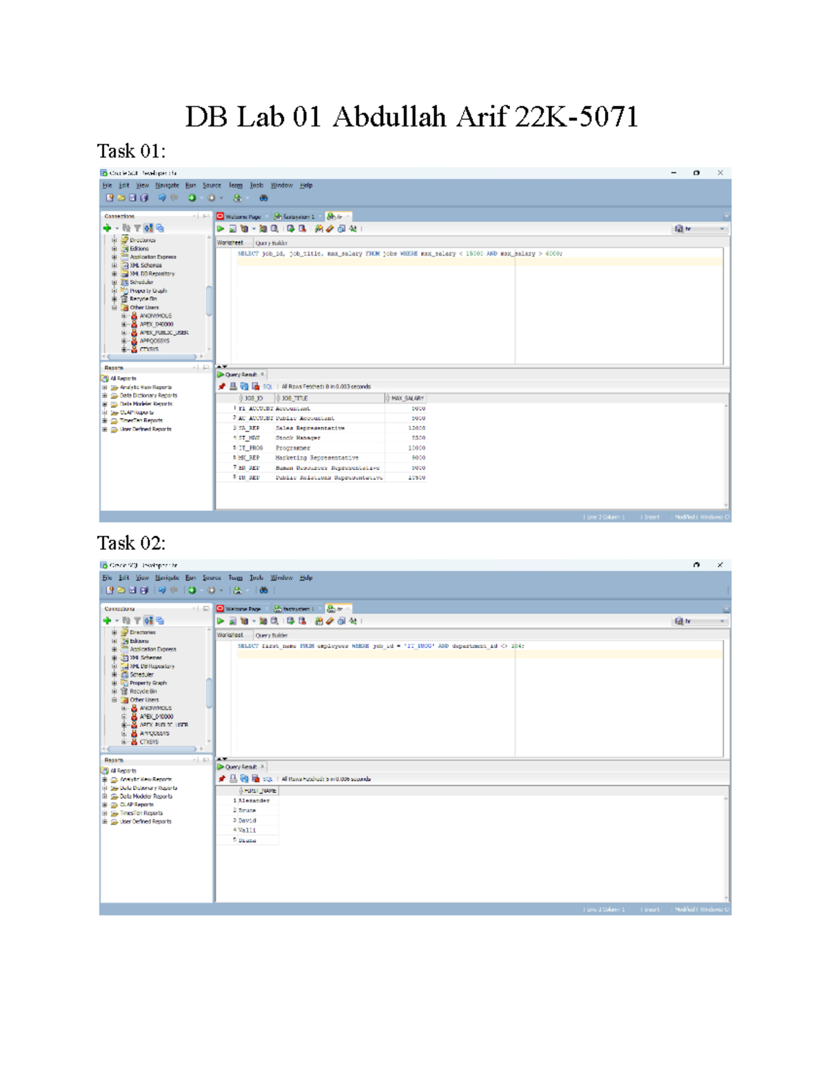 DB Lab 01 Abdullah Arif 22K-5071 - Database Systems - DB Lab 01 ...