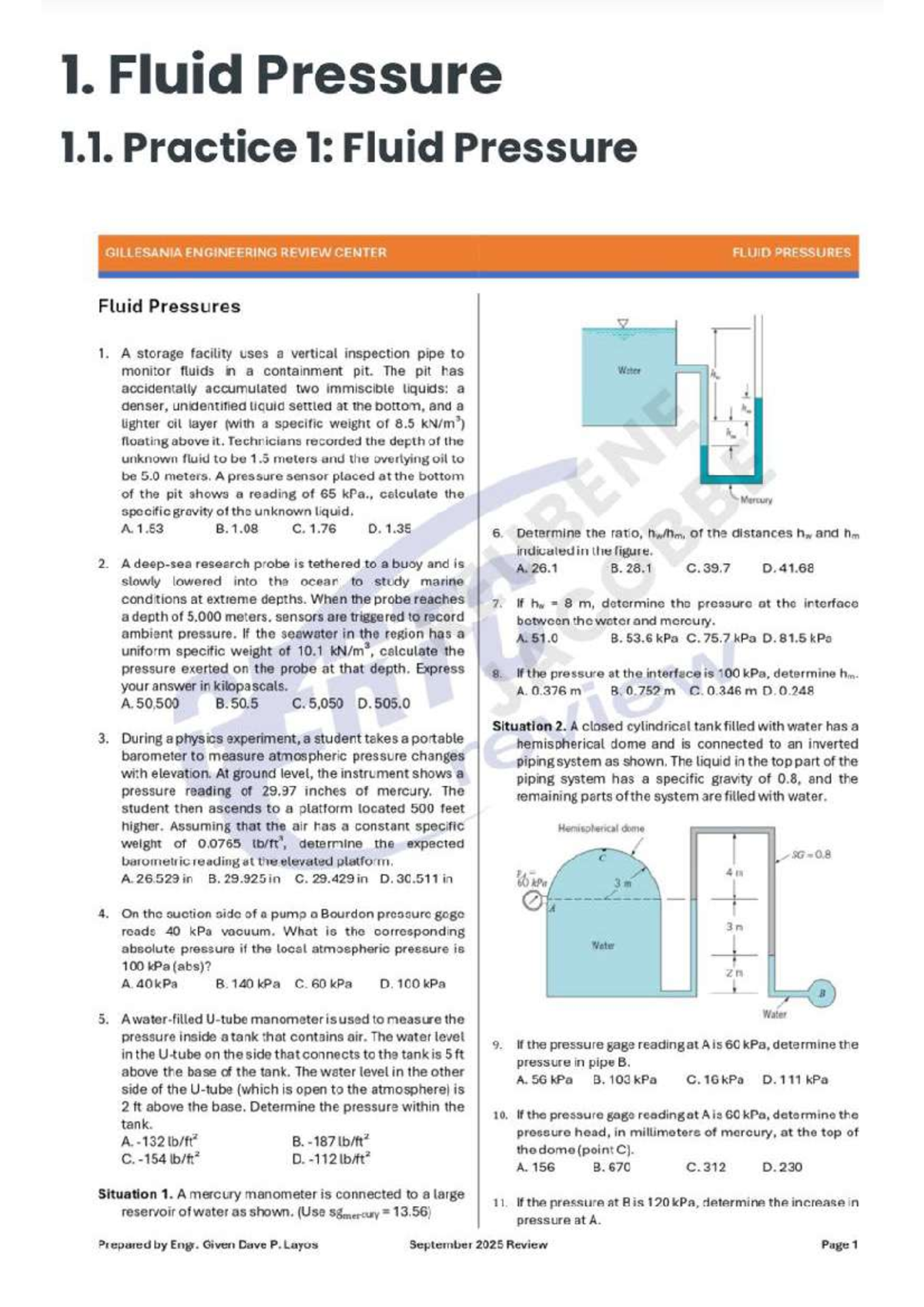 Fluid Pressure Practice Problems - HPGE 2025 Review - Studocu
