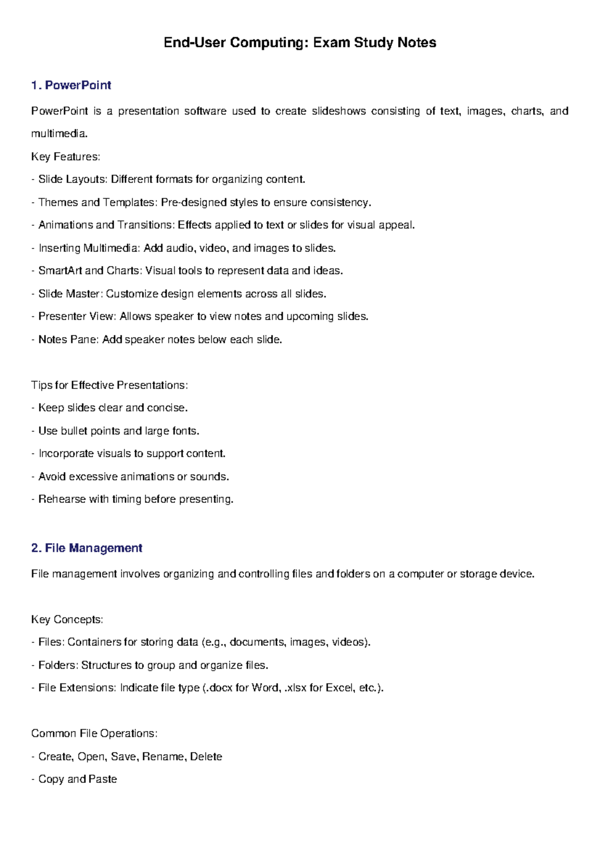 Computing: Exam Study Notes on PowerPoint, File Management & Networks ...