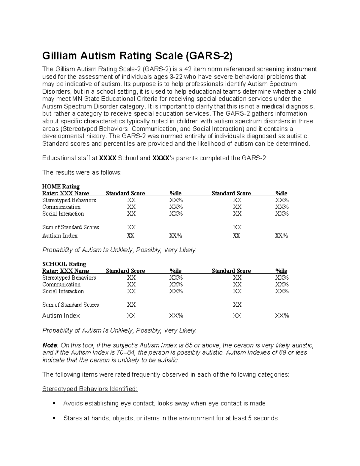 GARS-2: Gilliam Autism Rating Scale Overview & Interpretations - Studocu
