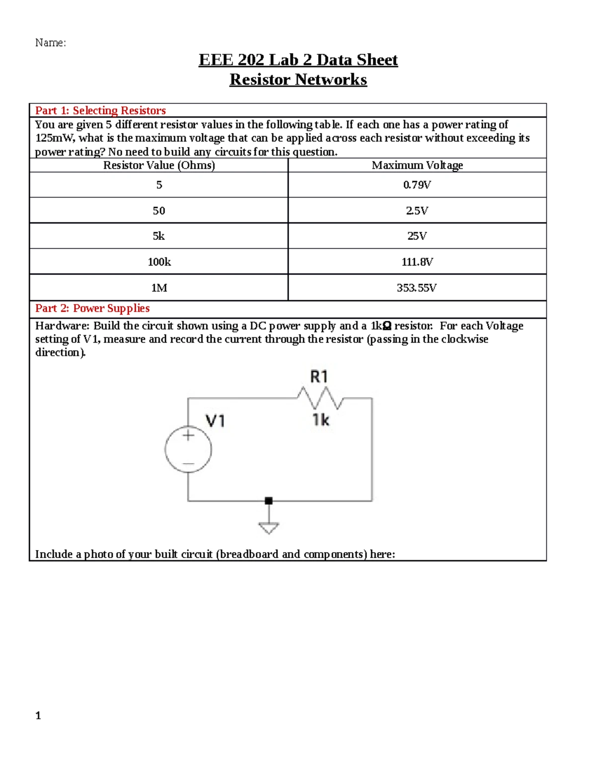 EEE 202 Lab 4 Data Sheet: Superposition, Thevenin & Norton Models - Studocu