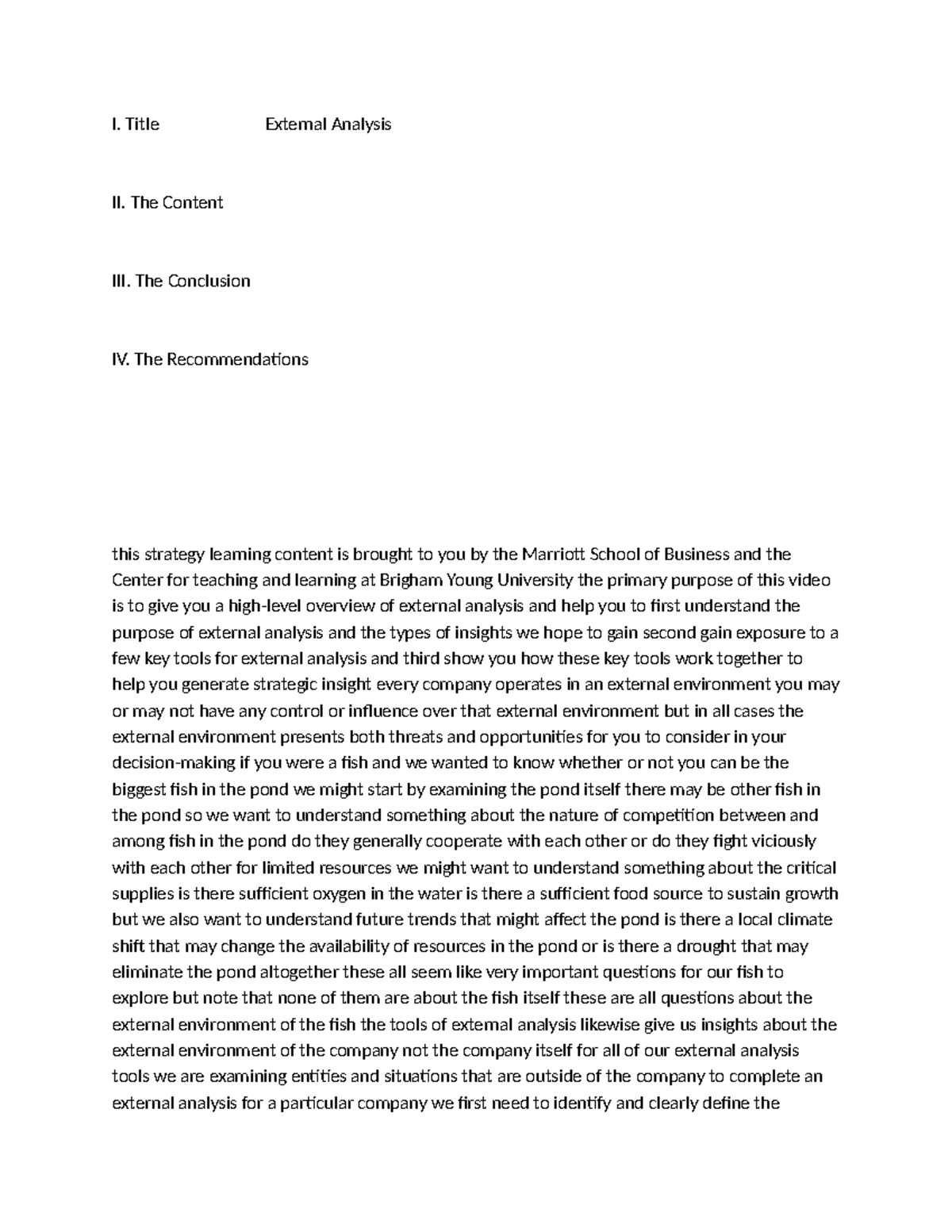 Transcript 2 of req 1 (external analysis) - I. Title External Analysis ...