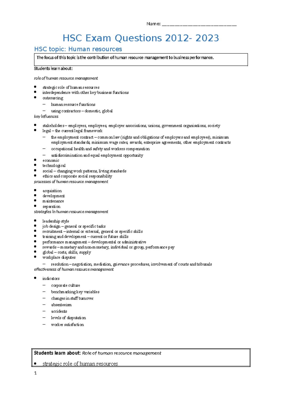 HSC Human Resources Exam Questions & Answers (2012-2023) - Studocu