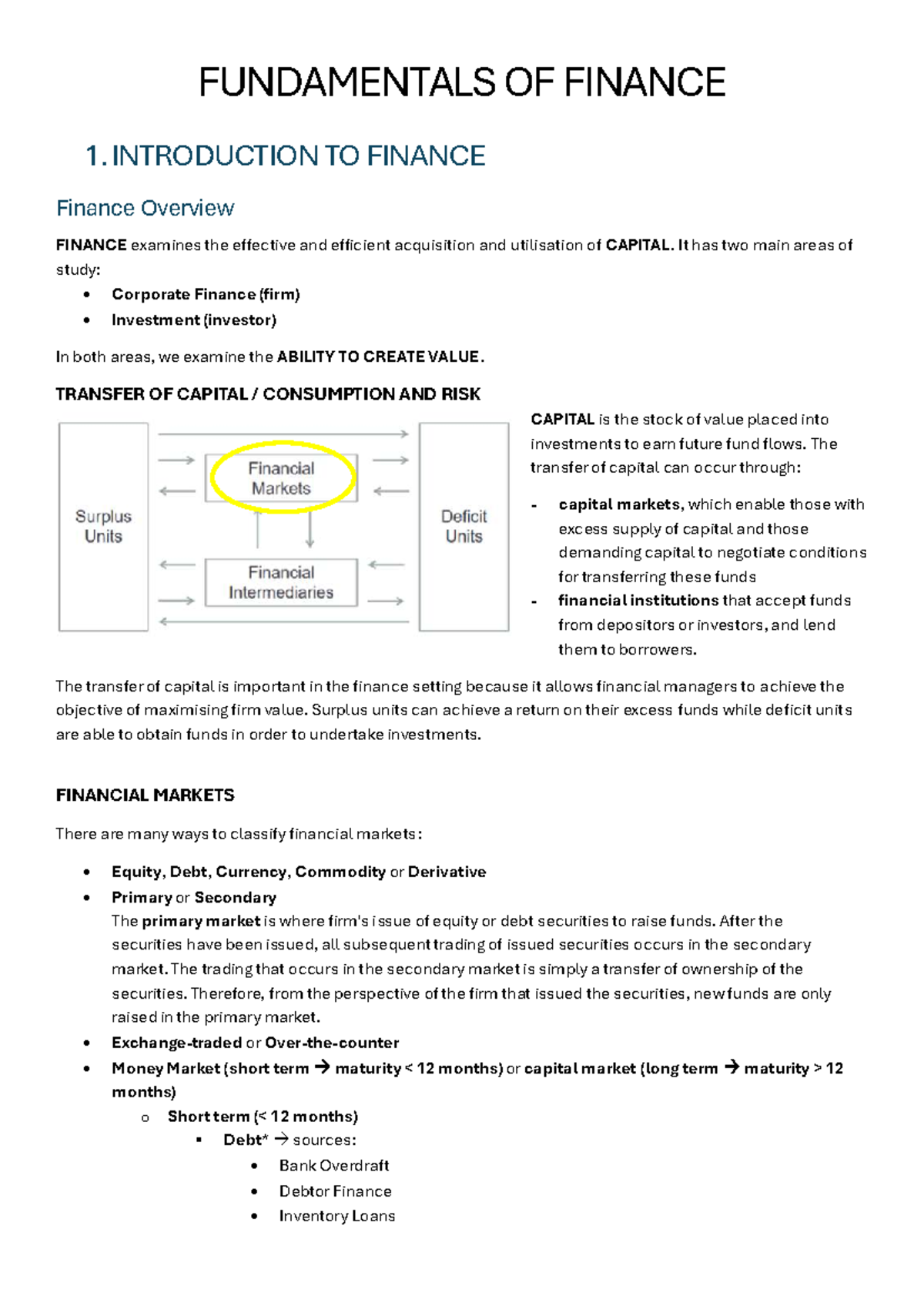 FUNDAMENTALS OF FINANCE: An Overview of Key Concepts and Principles ...