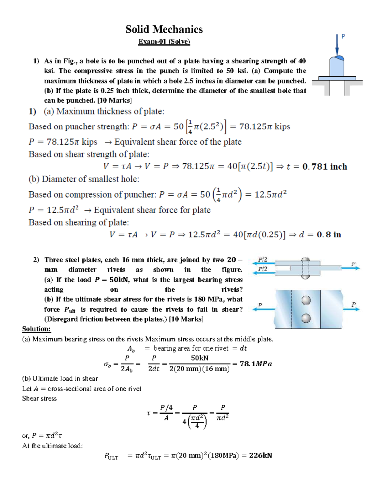 Solid Mechanics (SM-1) Problem Solutions and Calculations - Studocu