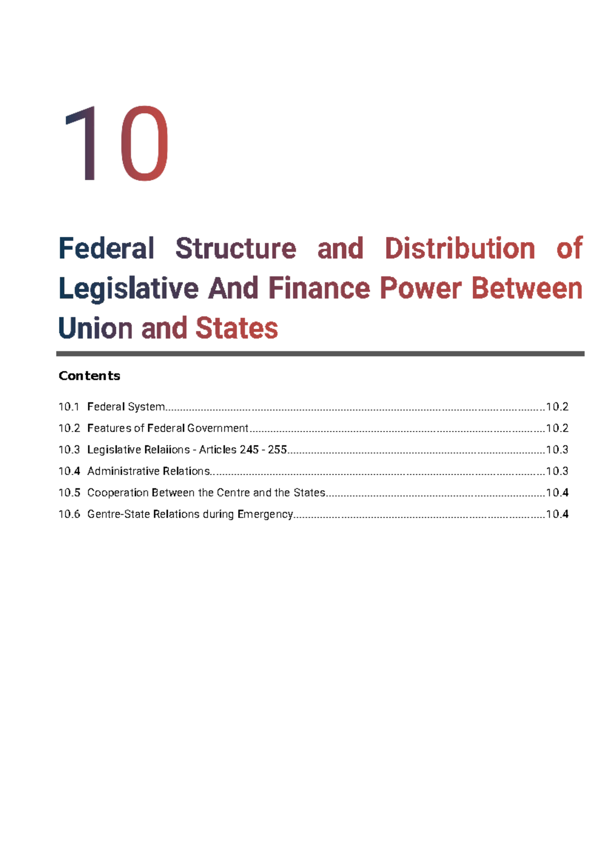 Ch10 - IC Ch 15: Federal System & Government Features Notes - Studocu