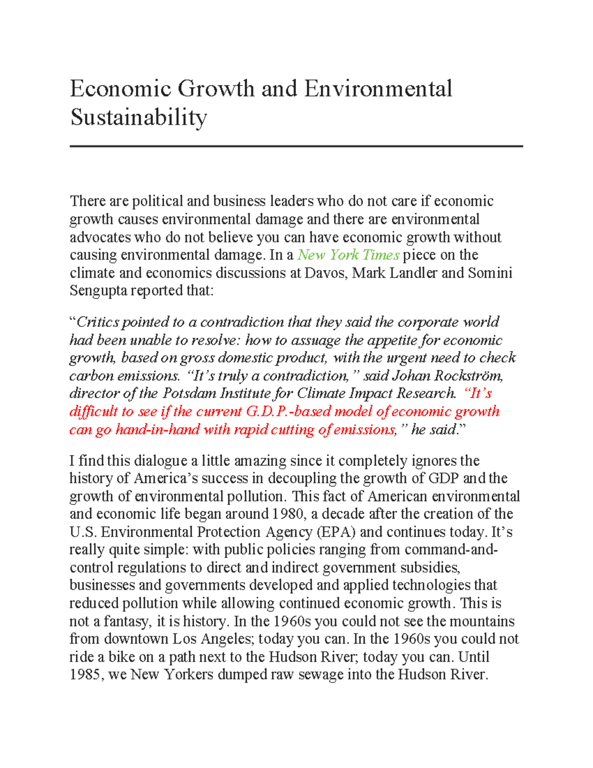 Economic Growth vs. Environmental Sustainability: A Pragmatic Approach ...