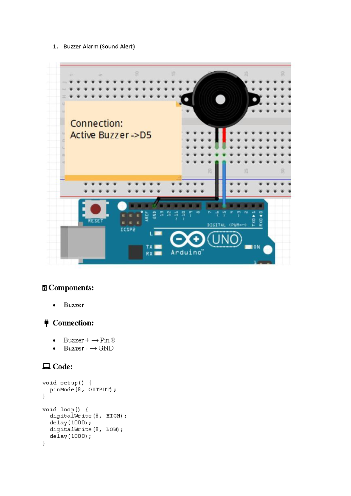 Iot 2nd practical - cxcxvxc - 1. Buzzer Alarm (Sound Alert) 🧰 ...