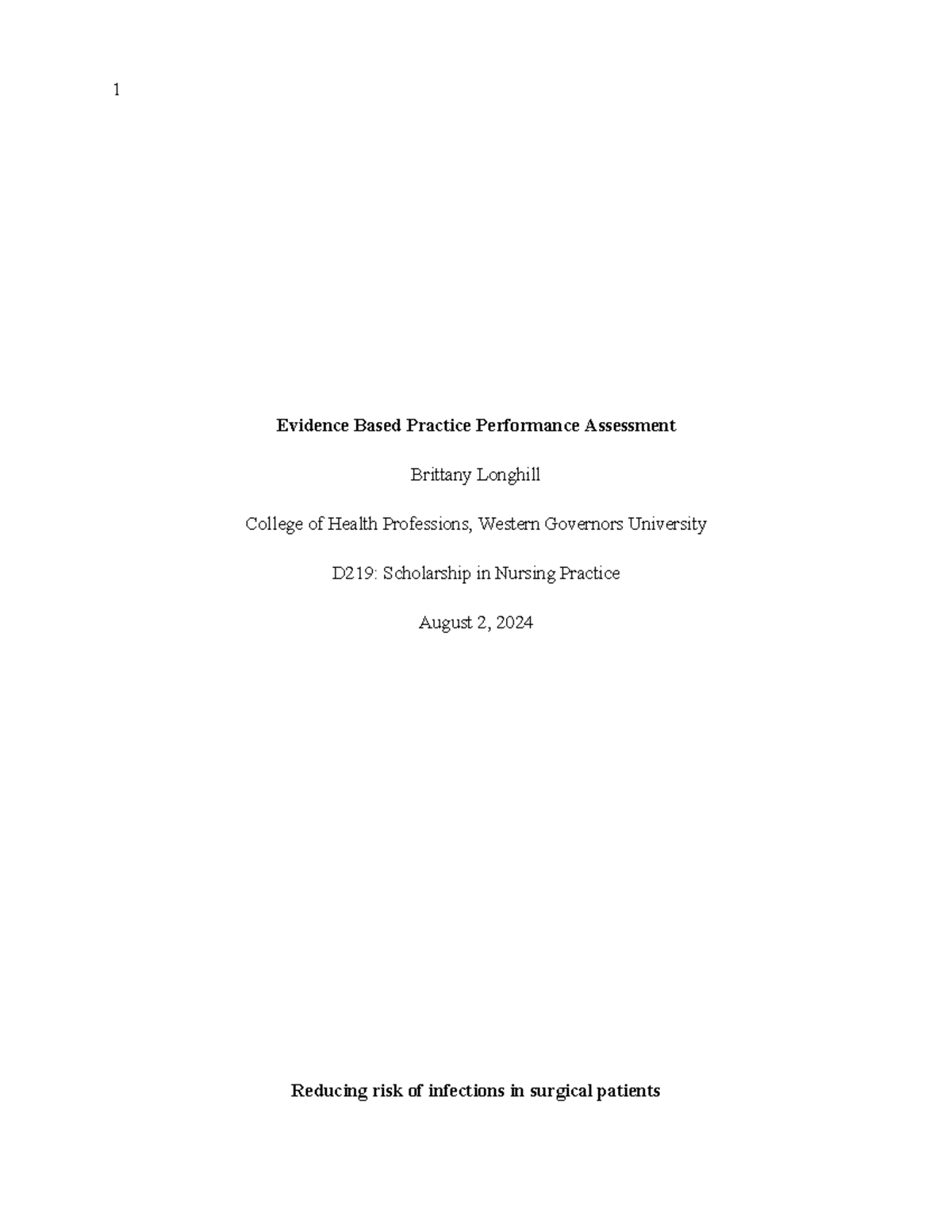 D219 - Task 1 - EBP Paper: Reducing Surgical Site Infections - Studocu