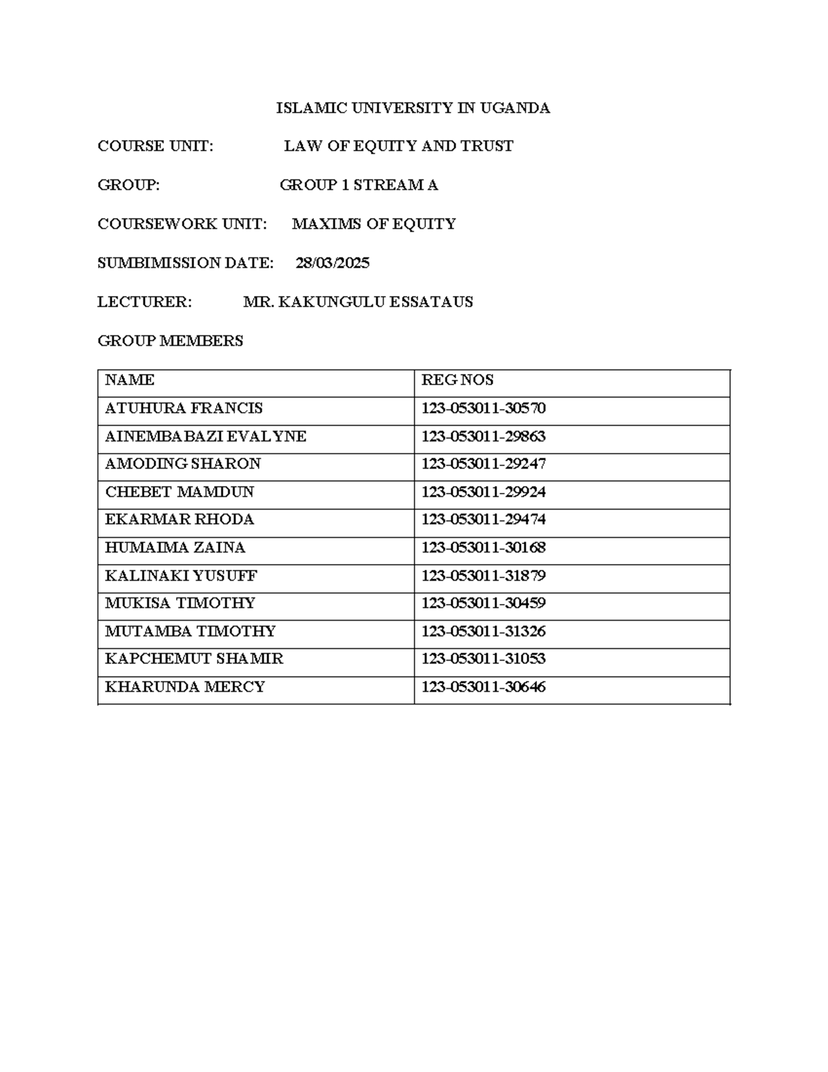 LAW OF EQUITY AND TRUST (COURSEWORK) - MAXIMS OF EQUITY NOTES - Studocu
