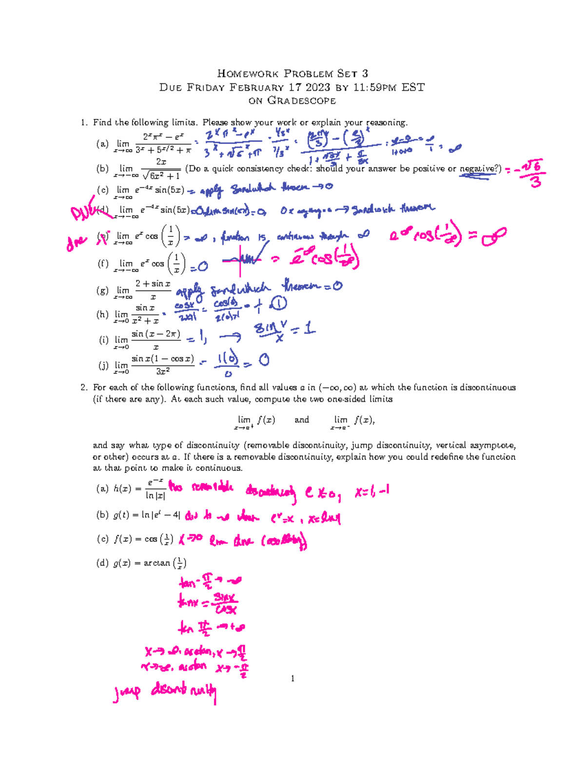 Homework 3: Limits & Continuity Problems Set with Solutions - Studocu